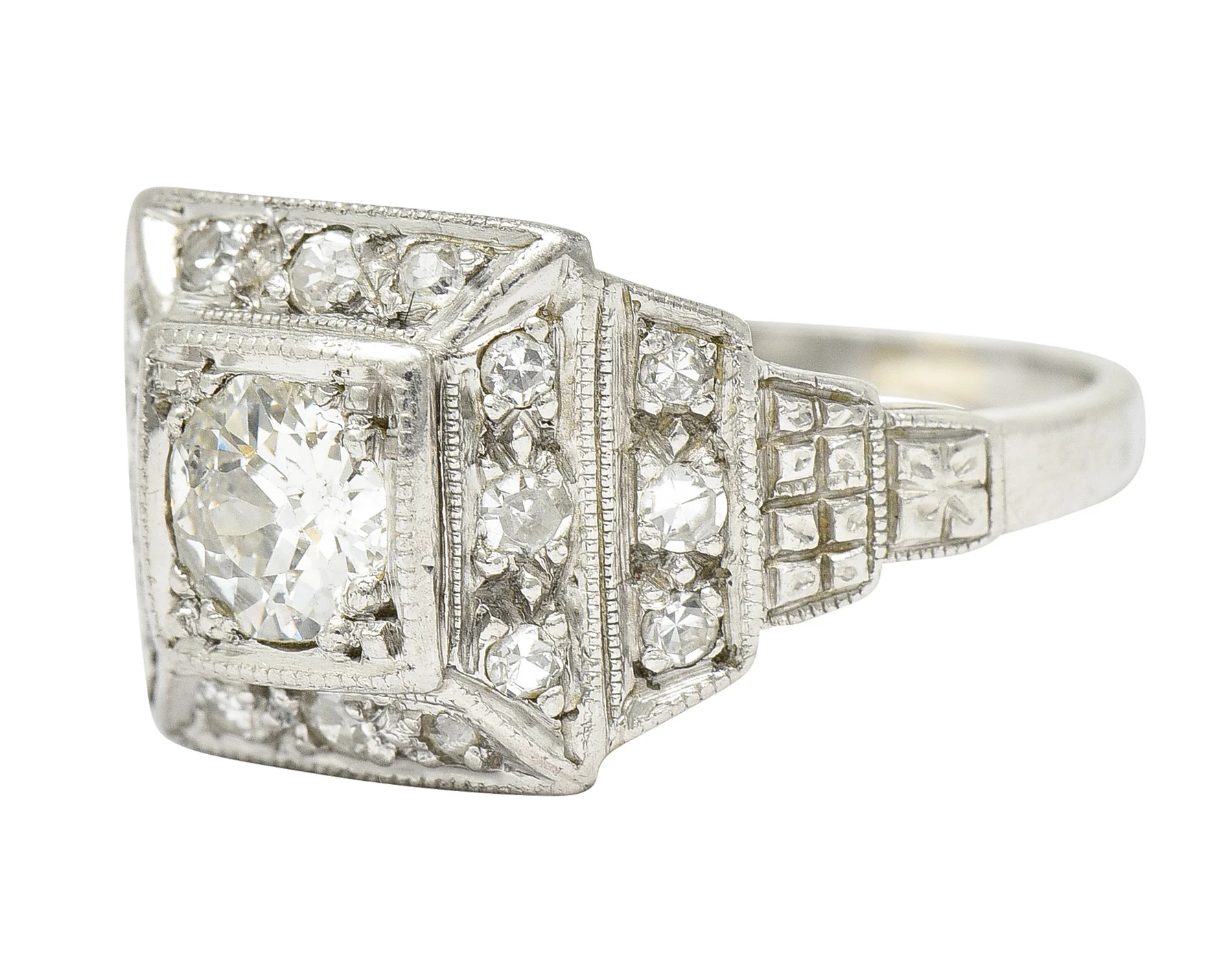 Art Deco 0.75 CTW Diamond Platinum Stepped Antique Engagement Ring - Image 6
