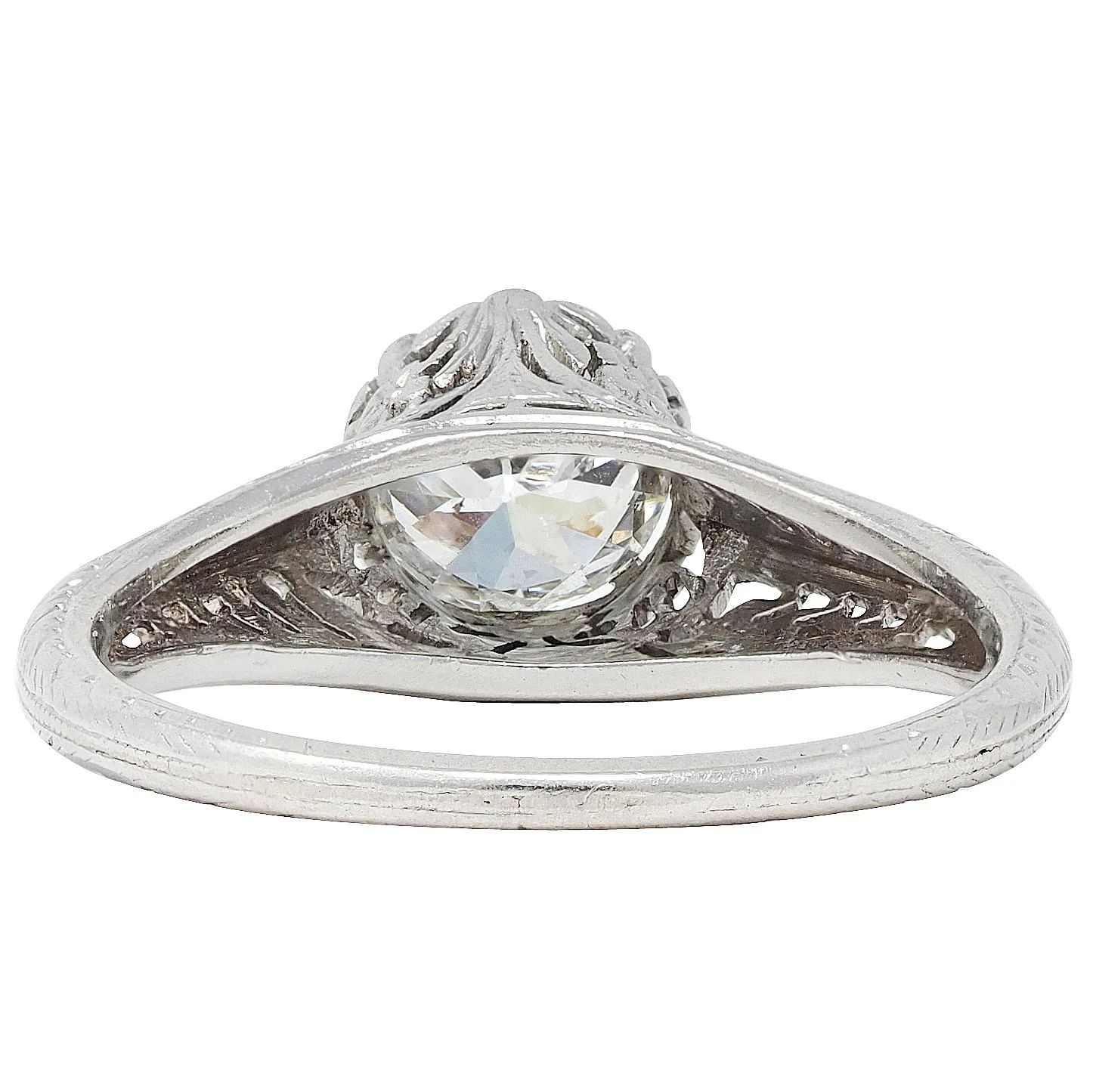 Art Deco 0.78 CTW Old European Cut Diamond Platinum Antique Floral Solitaire Engagement Ring - Image 5