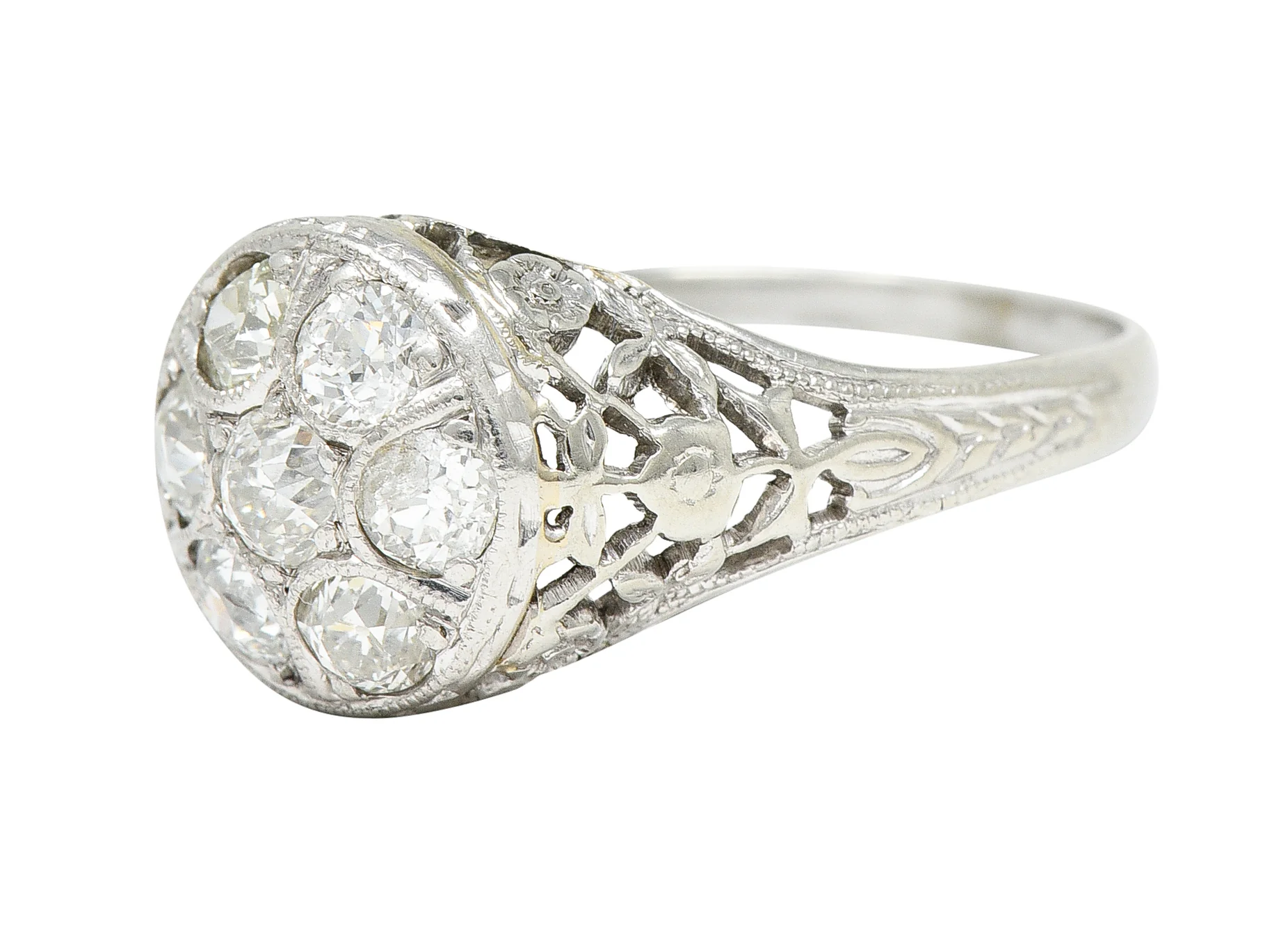 Art Deco 0.80 CTW Diamond 18 Karat White Gold Cluster Engagement Ring - Image 6