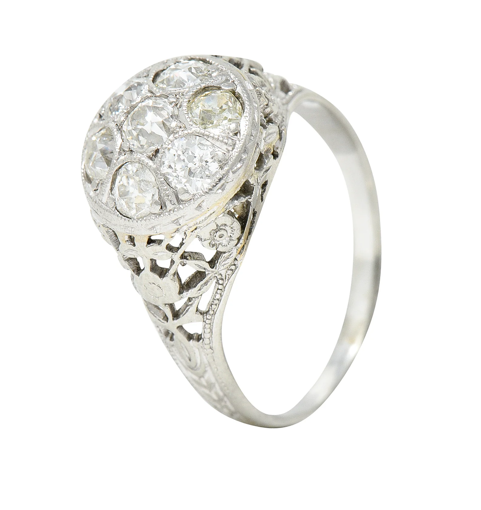 Art Deco 0.80 CTW Diamond 18 Karat White Gold Cluster Engagement Ring - Image 8