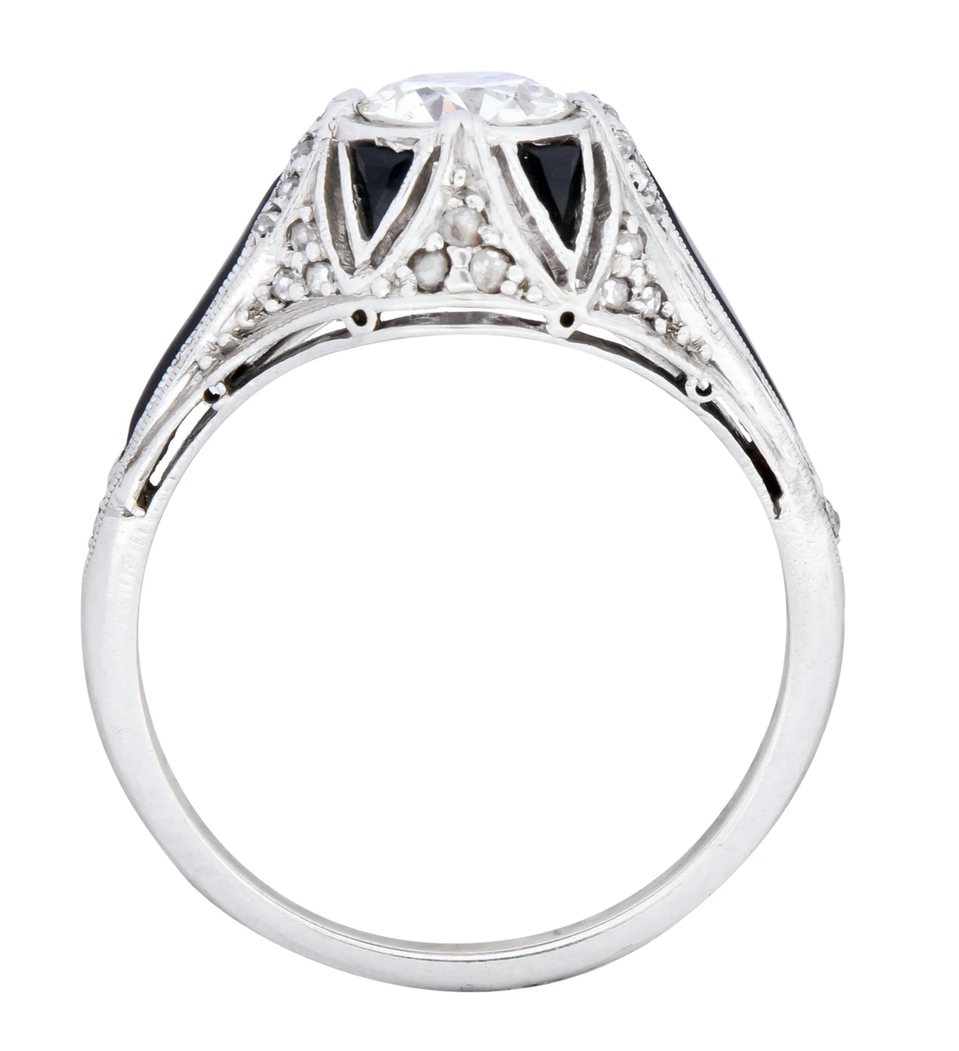 Art Deco 0.80 CTW Diamond Onyx Platinum Engagement Ring - Image 8
