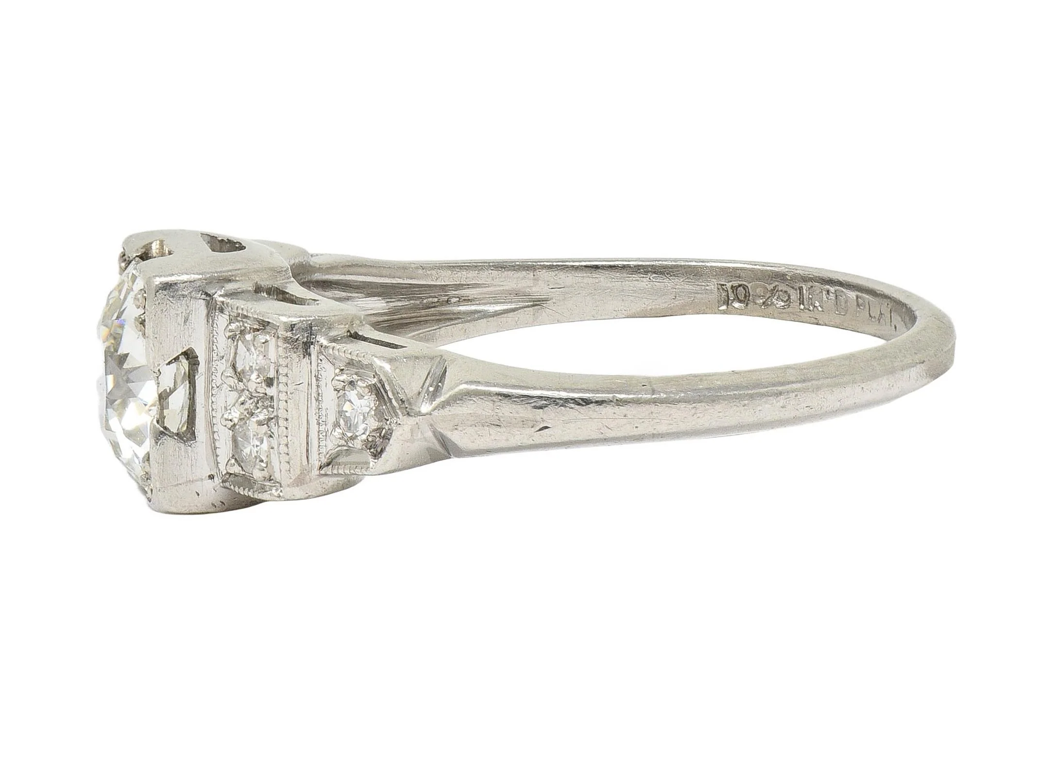 Art Deco 0.95 CTW Old European Diamond Platinum Vintage Stepped Engagement Ring - Image 5