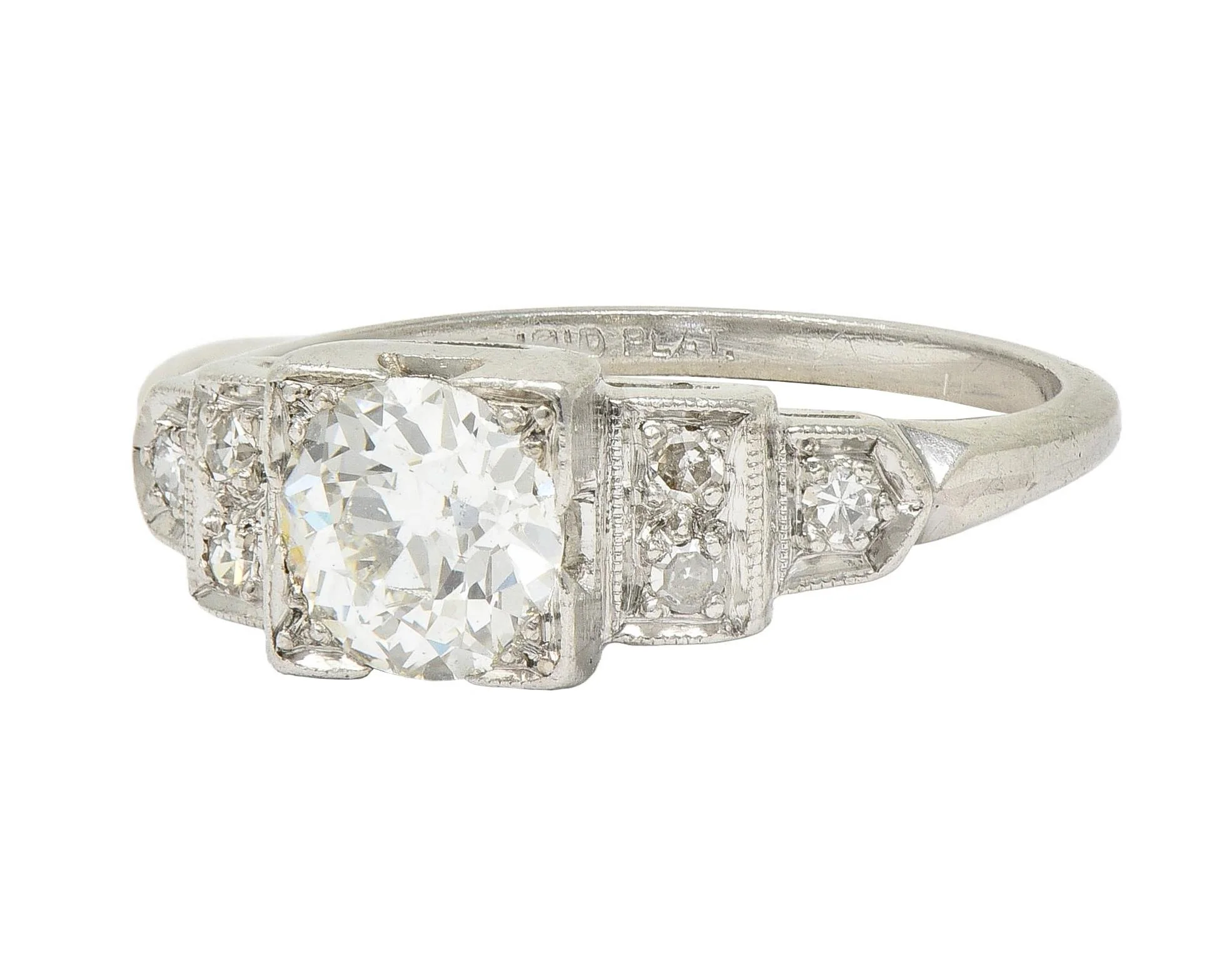 Art Deco 0.95 CTW Old European Diamond Platinum Vintage Stepped Engagement Ring - Image 6