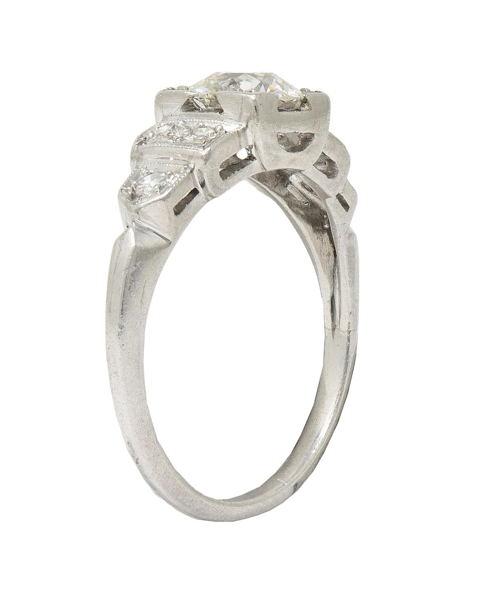 Art Deco 0.95 CTW Old European Diamond Platinum Vintage Stepped Engagement Ring - Image 8