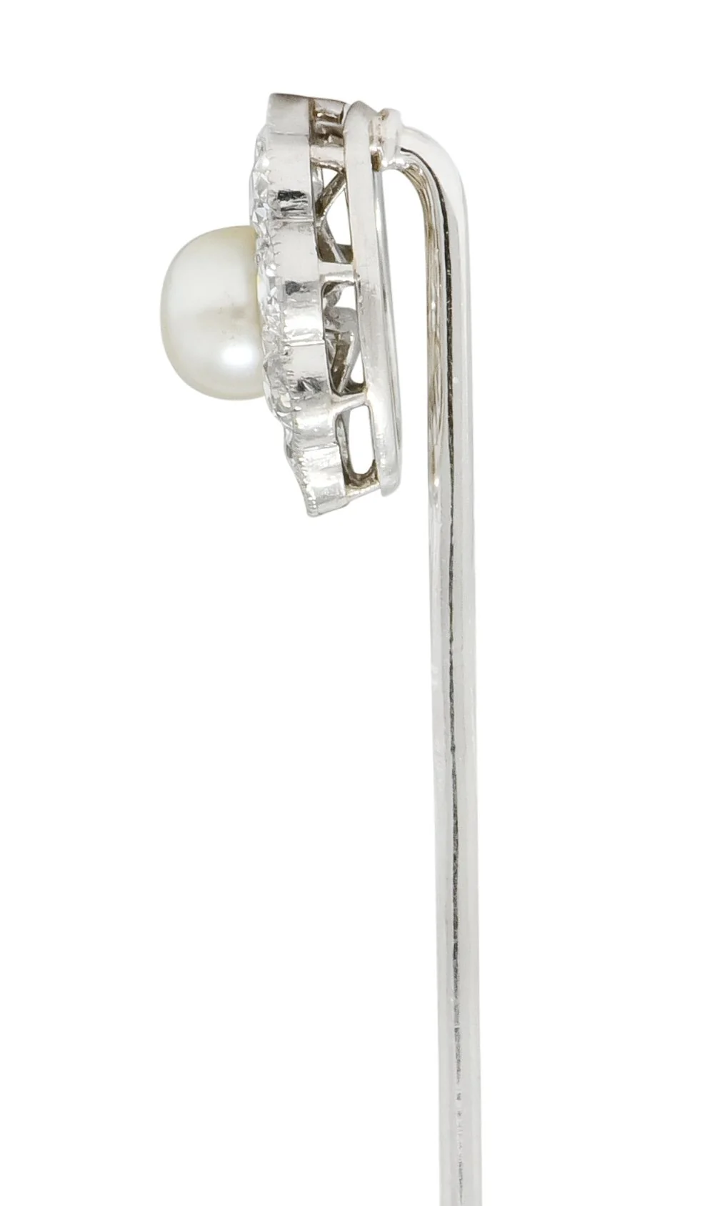 Art Deco 1.00 CTW Diamond Pearl Platinum Floral Cluster Stickpin - Image 3