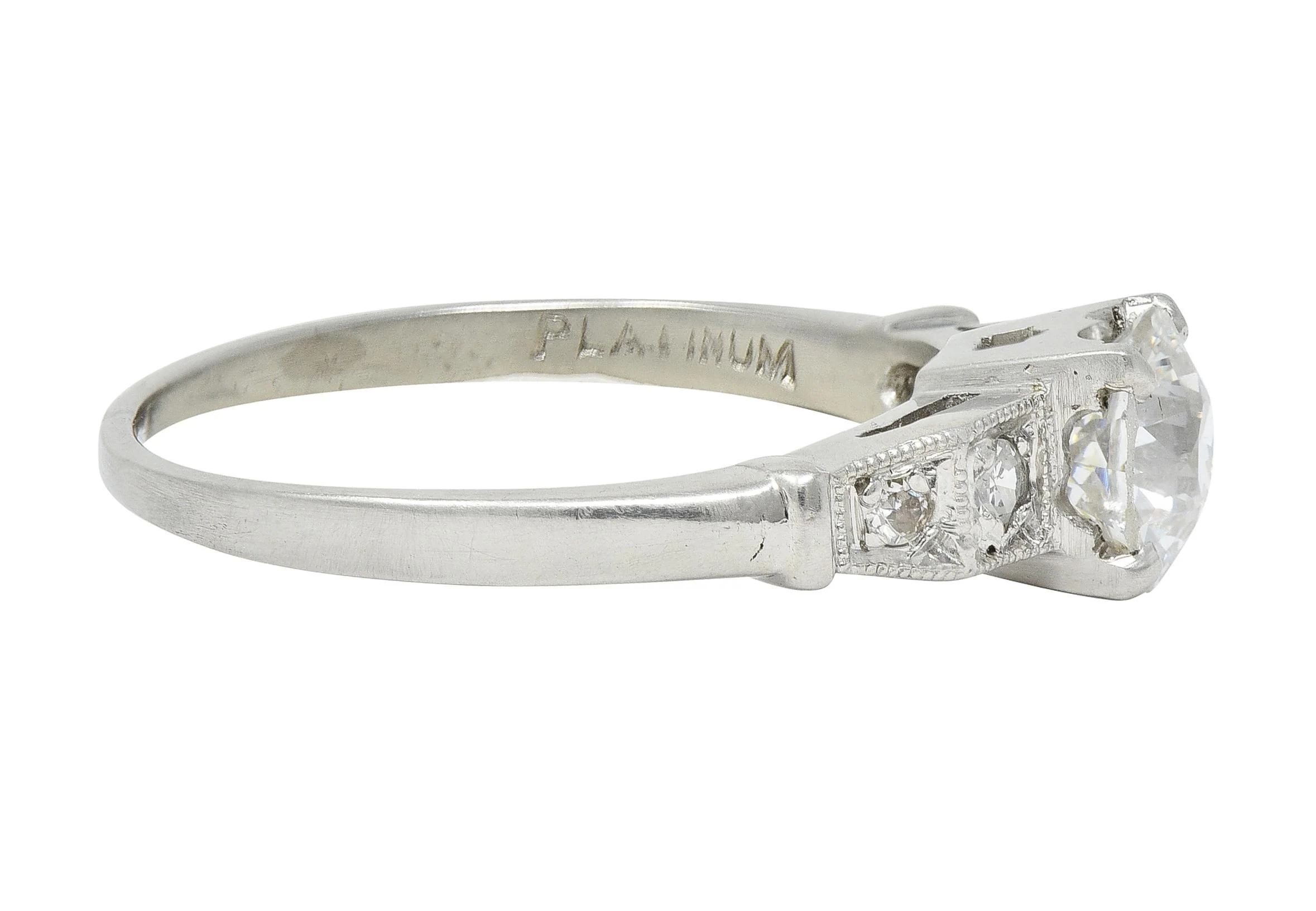 Art Deco 1.01 CTW Old European Cut Diamond Platinum Five Stone Vintage Engagement Ring - Image 3