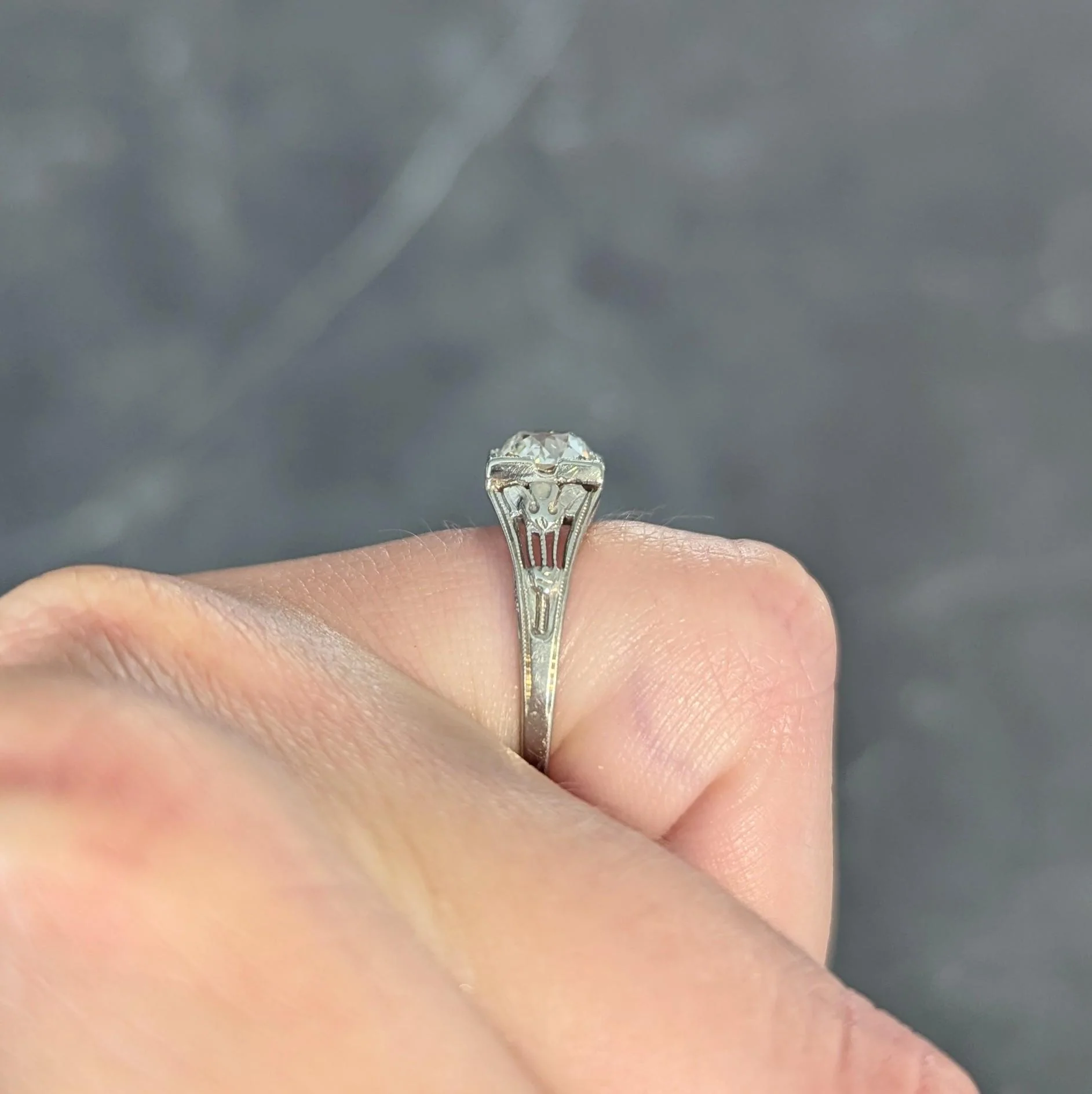 Art Deco 1.02 CTW Diamond 18 Karat White Gold Antique Lotus Engagement Ring GIA - Image 13