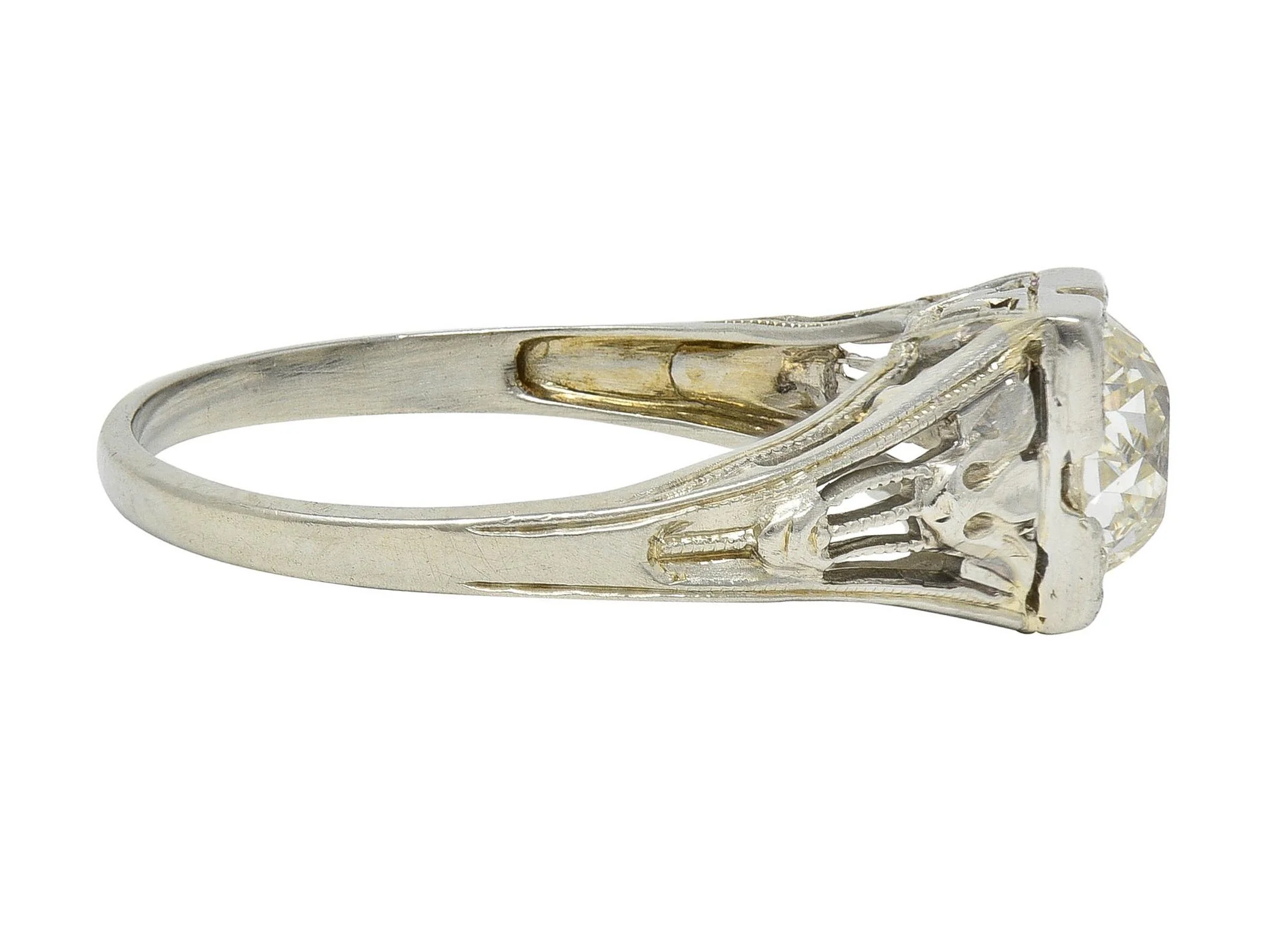 Art Deco 1.02 CTW Diamond 18 Karat White Gold Antique Lotus Engagement Ring GIA - Image 4