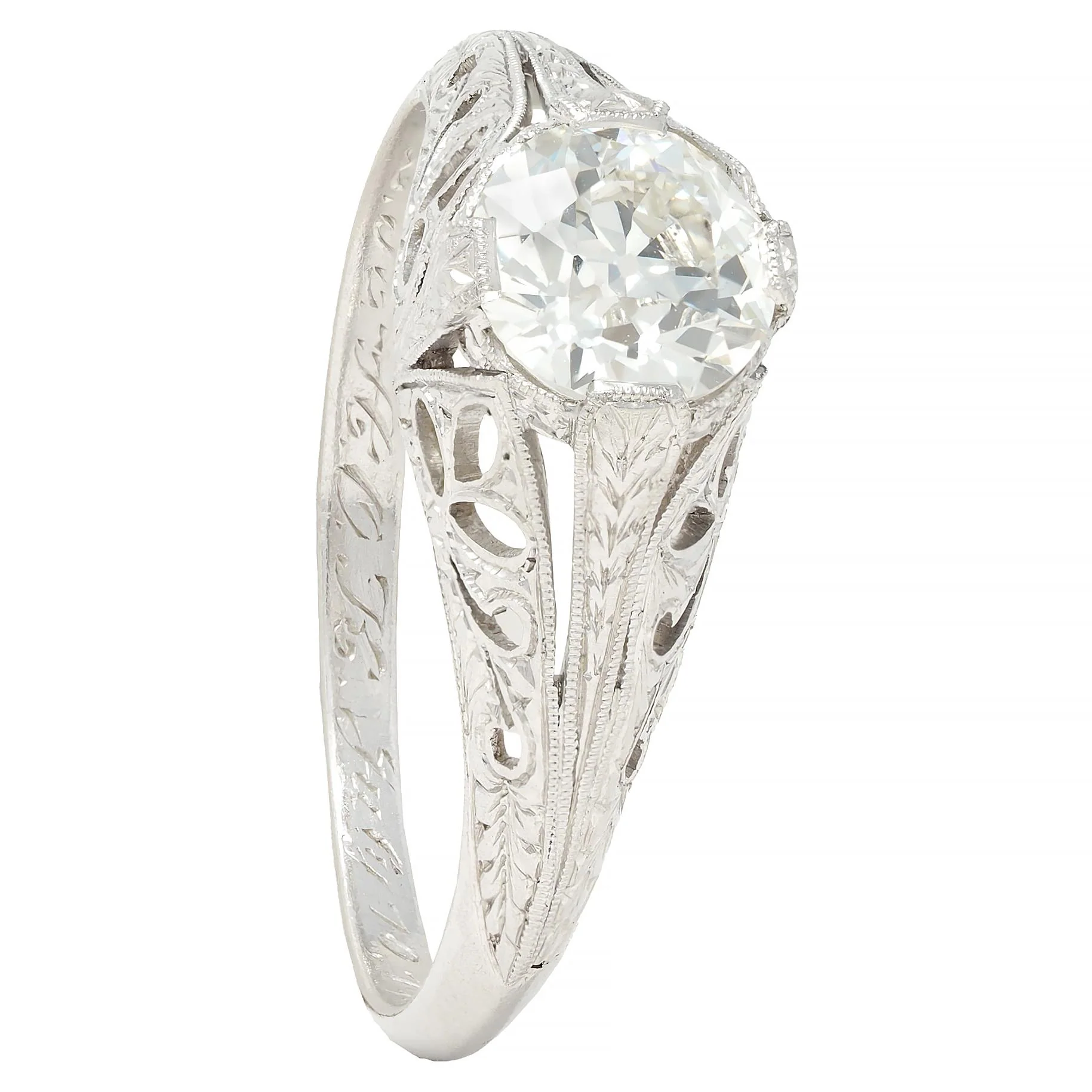 Art Deco 1.02 CTW Diamond Platinum Antique Foliate Solitaire Engagement Ring GIA - Image 10