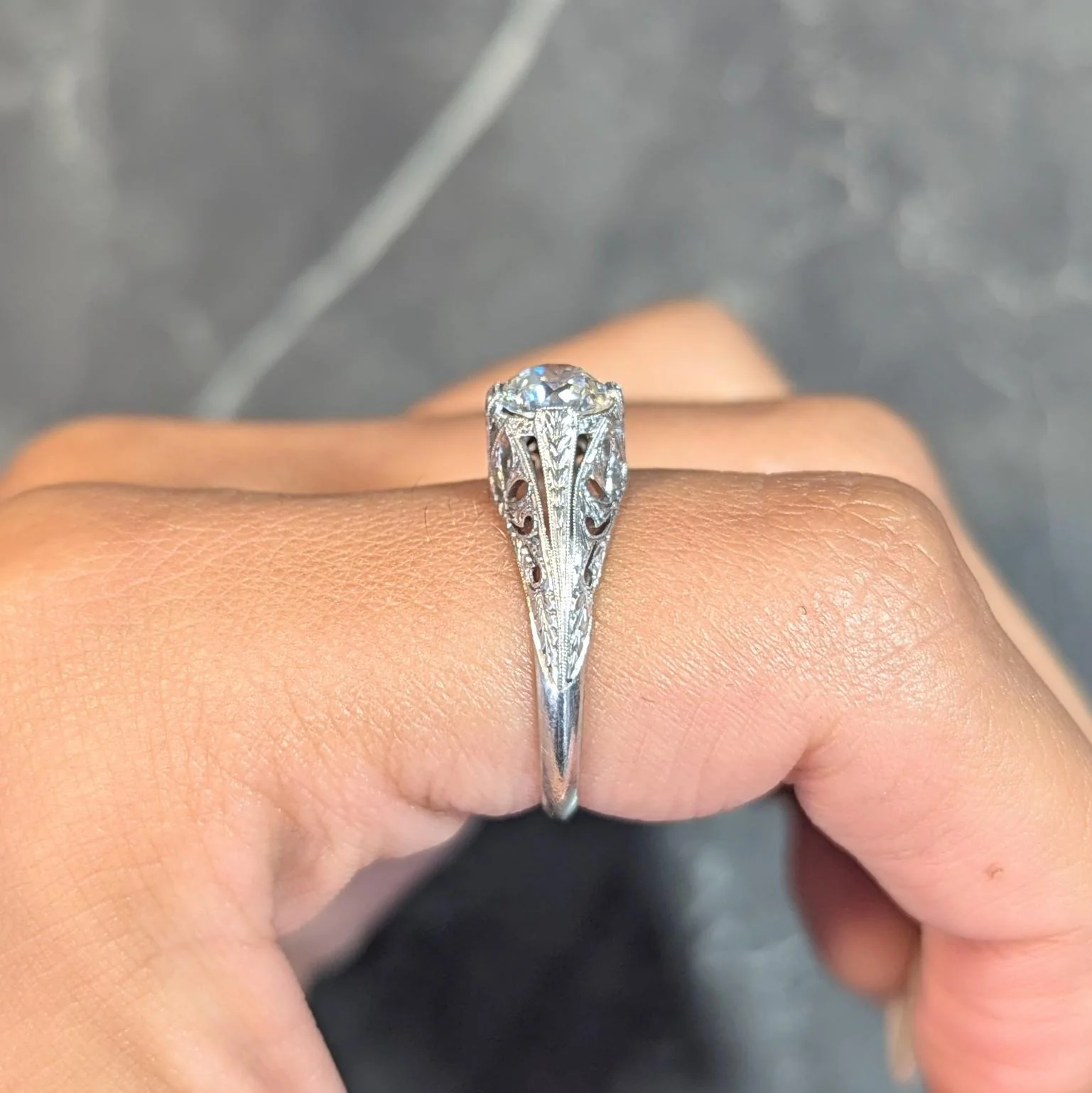 Art Deco 1.02 CTW Diamond Platinum Antique Foliate Solitaire Engagement Ring GIA - Image 12