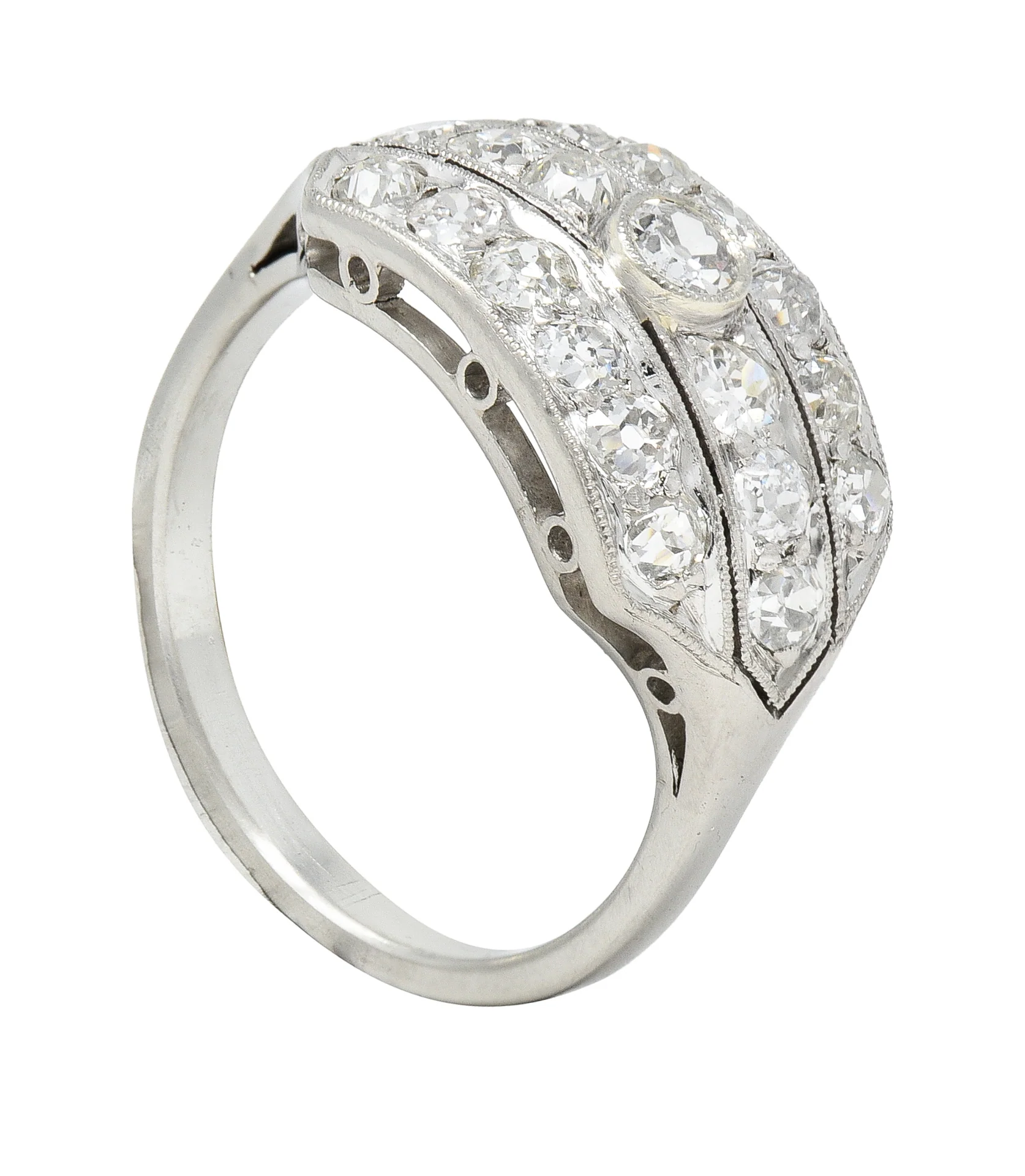 Art Deco 1.02 CTW Old European Cut Diamond Platinum Wide Vintage Band Ring - Image 10