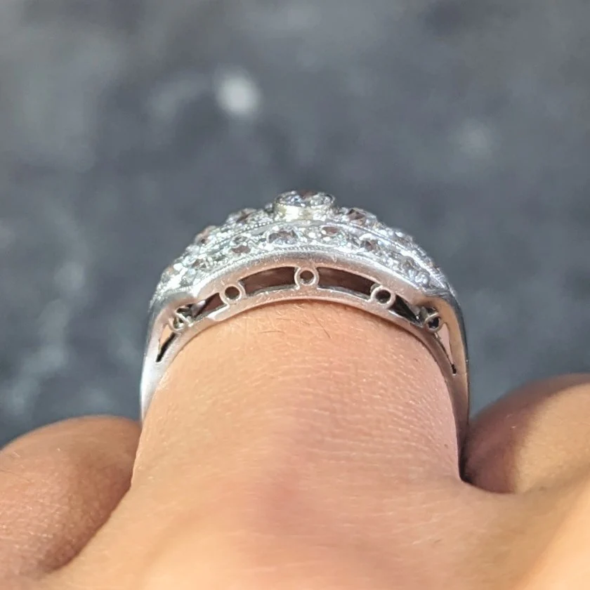 Art Deco 1.02 CTW Old European Cut Diamond Platinum Wide Vintage Band Ring - Image 12