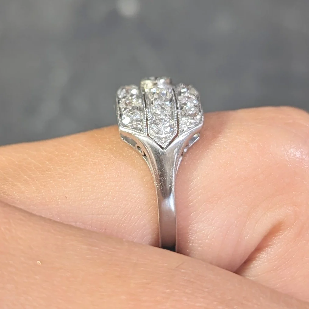Art Deco 1.02 CTW Old European Cut Diamond Platinum Wide Vintage Band Ring - Image 13