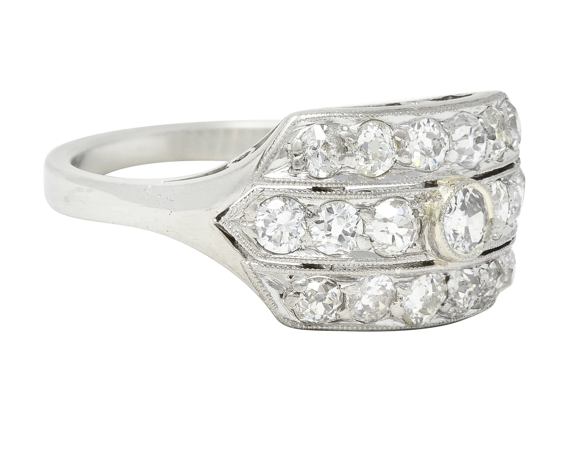 Art Deco 1.02 CTW Old European Cut Diamond Platinum Wide Vintage Band Ring - Image 2
