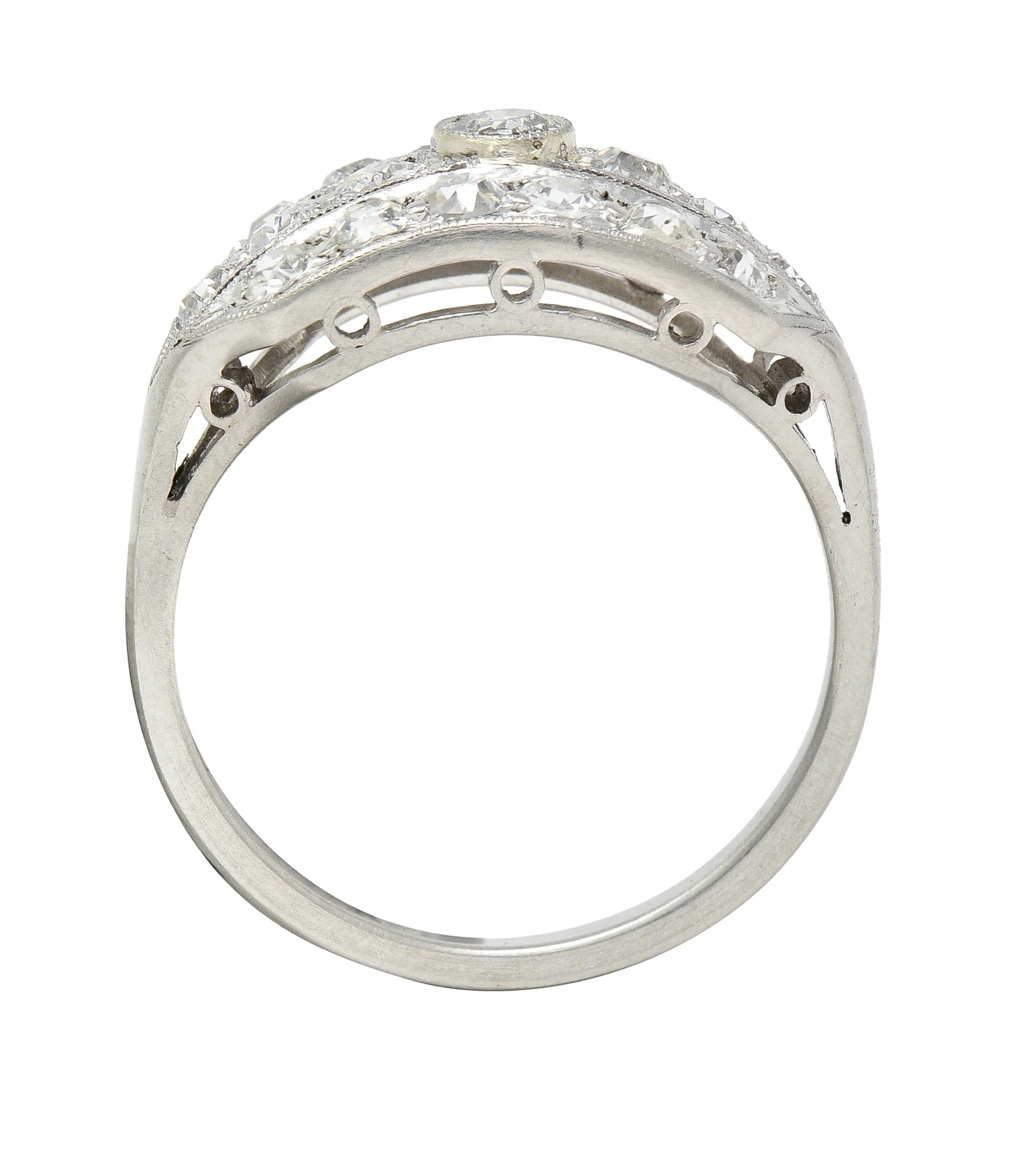 Art Deco 1.02 CTW Old European Cut Diamond Platinum Wide Vintage Band Ring - Image 3