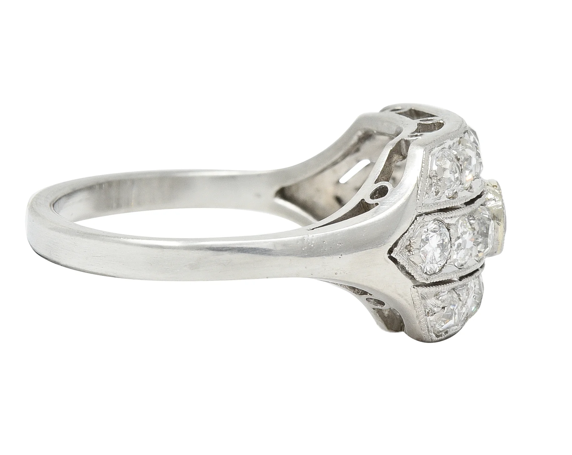 Art Deco 1.02 CTW Old European Cut Diamond Platinum Wide Vintage Band Ring - Image 4