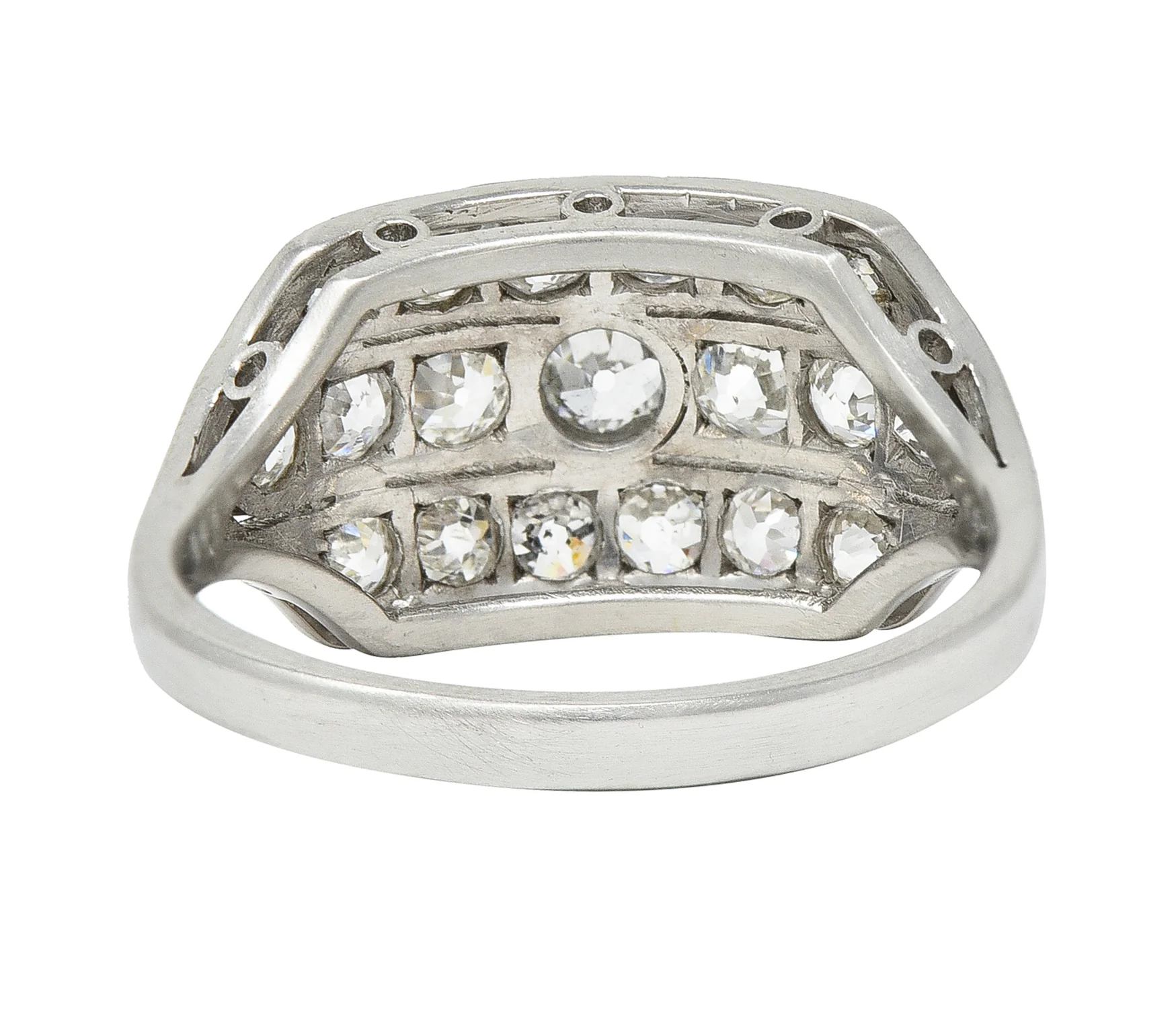 Art Deco 1.02 CTW Old European Cut Diamond Platinum Wide Vintage Band Ring - Image 5