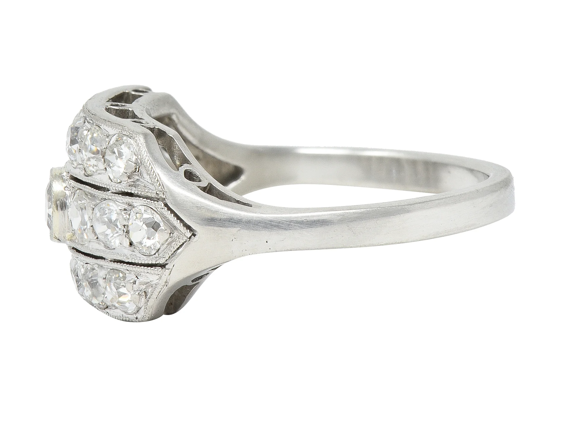 Art Deco 1.02 CTW Old European Cut Diamond Platinum Wide Vintage Band Ring - Image 6