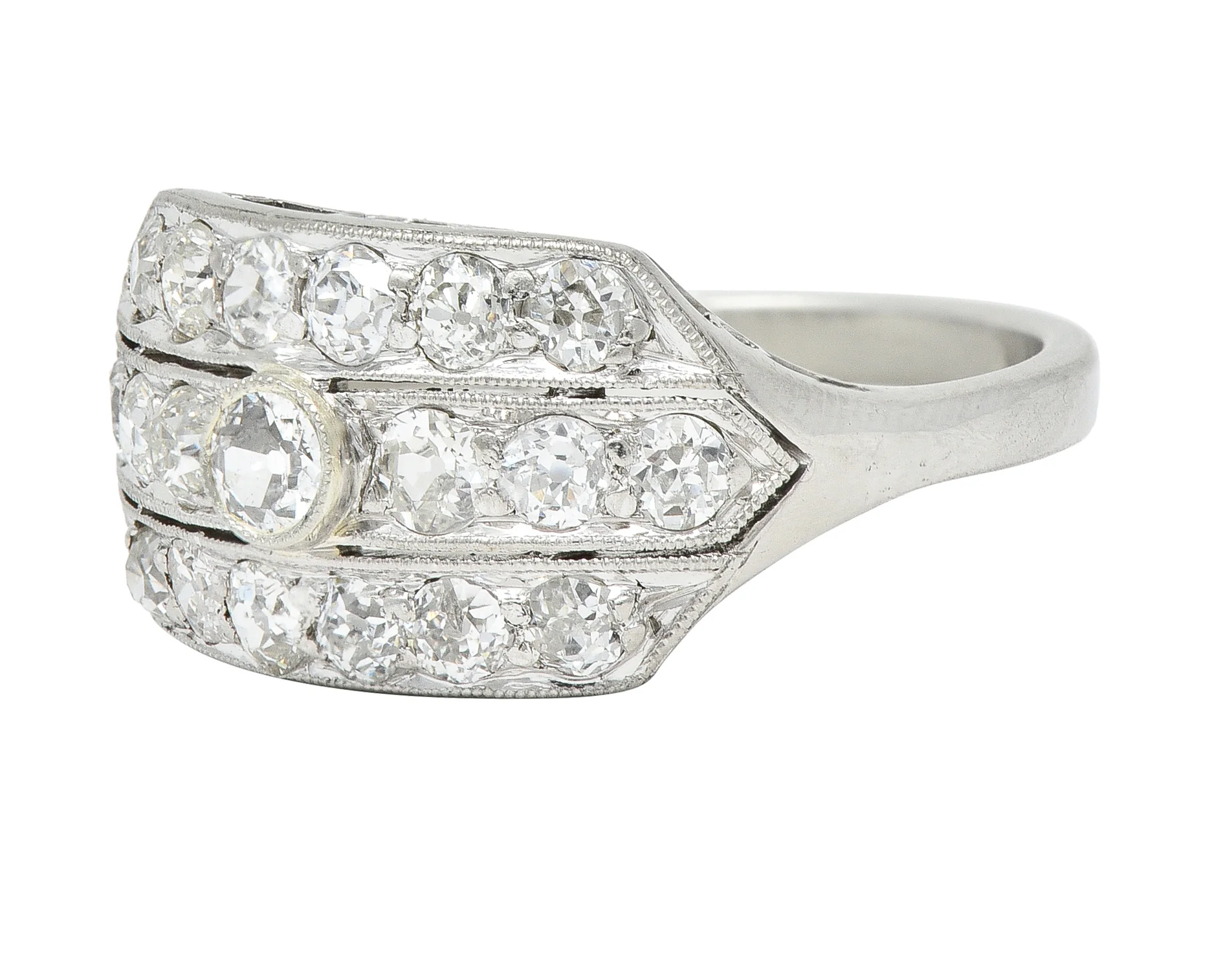 Art Deco 1.02 CTW Old European Cut Diamond Platinum Wide Vintage Band Ring - Image 7