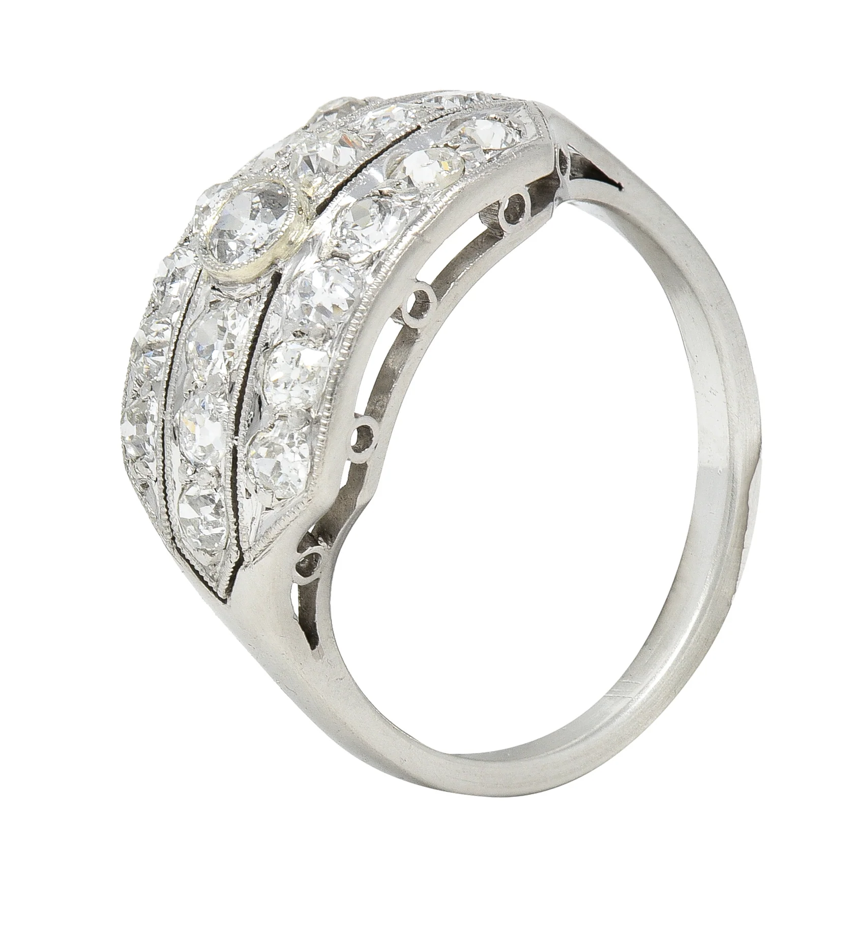 Art Deco 1.02 CTW Old European Cut Diamond Platinum Wide Vintage Band Ring - Image 8