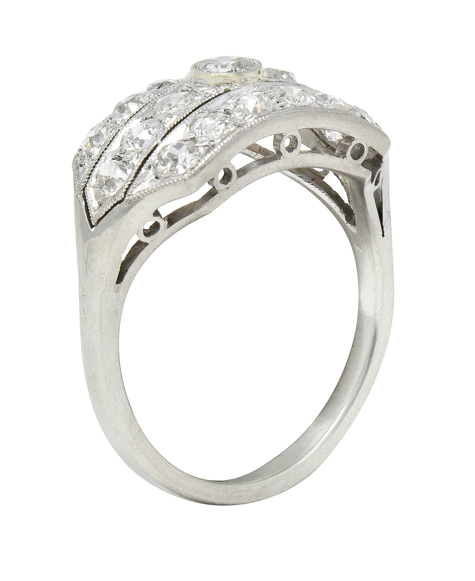 Art Deco 1.02 CTW Old European Cut Diamond Platinum Wide Vintage Band Ring - Image 9