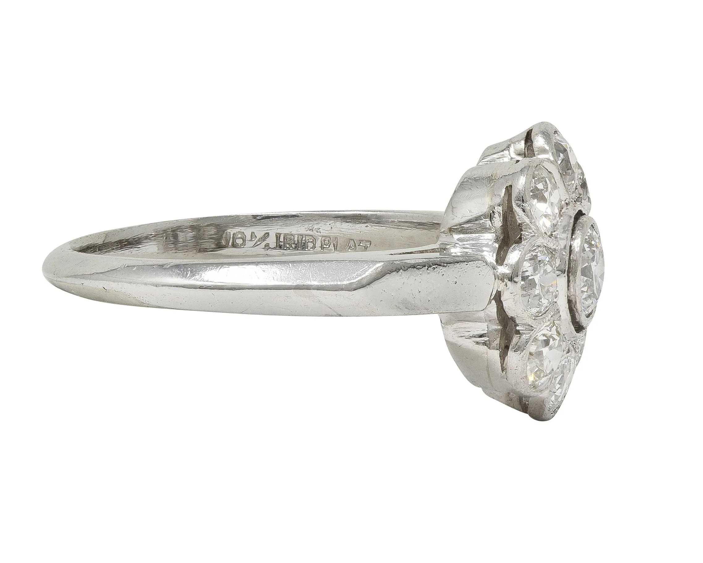 Art Deco 1.02 CTW Old European Diamond Platinum Vintage Flower Cluster Engagement Ring - Image 2