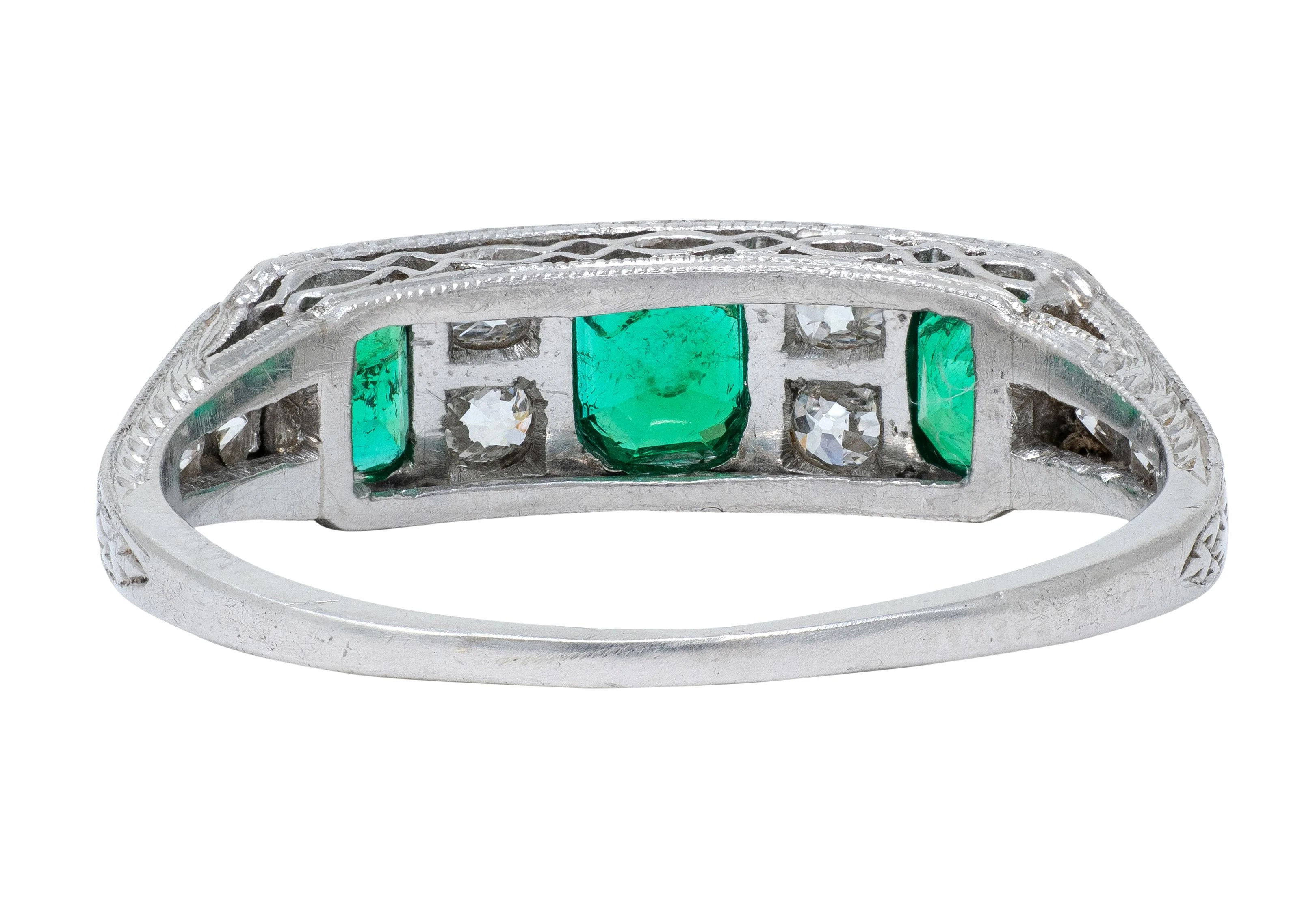 Art Deco 1.05 CTW Emerald Diamond Platinum Vintage Band Ring - Image 4