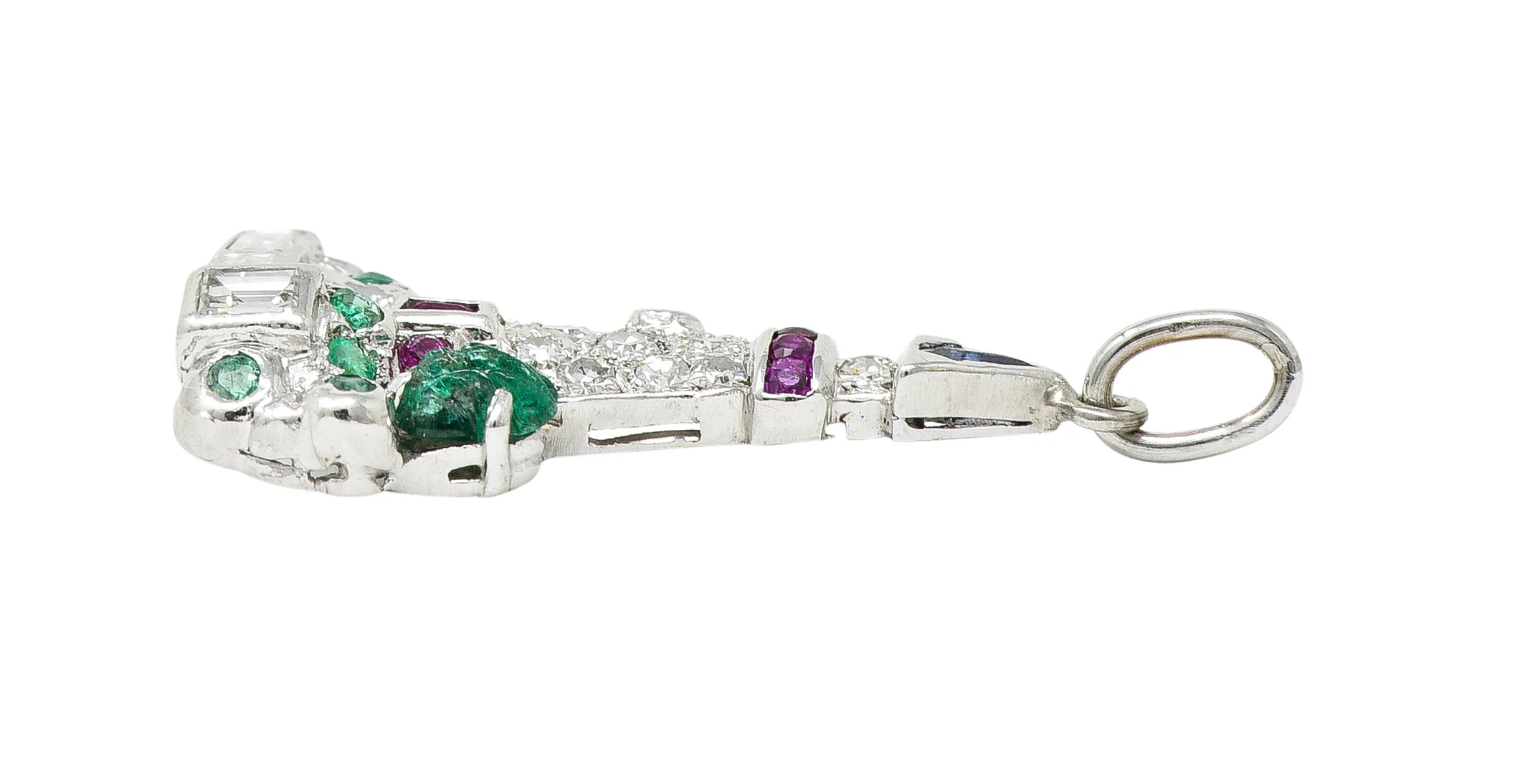 Art Deco 1.07 CTW Diamond Sapphire Emerald Ruby Platinum Lighthouse Charm - Image 6