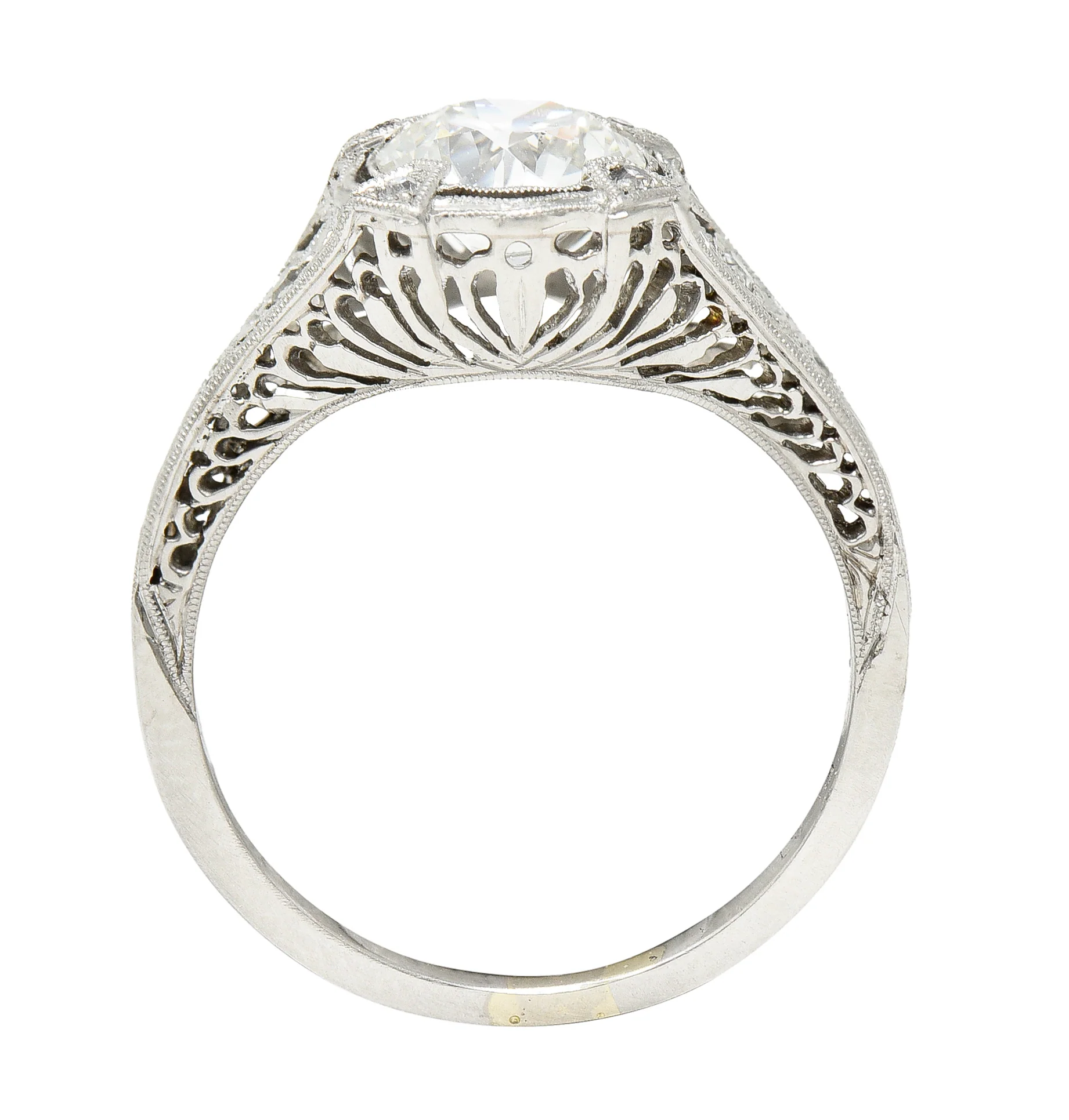 Art Deco 1.08 CTW Old European Cut Diamond Platinum Lotus Filigree Engagement Ring - Image 10