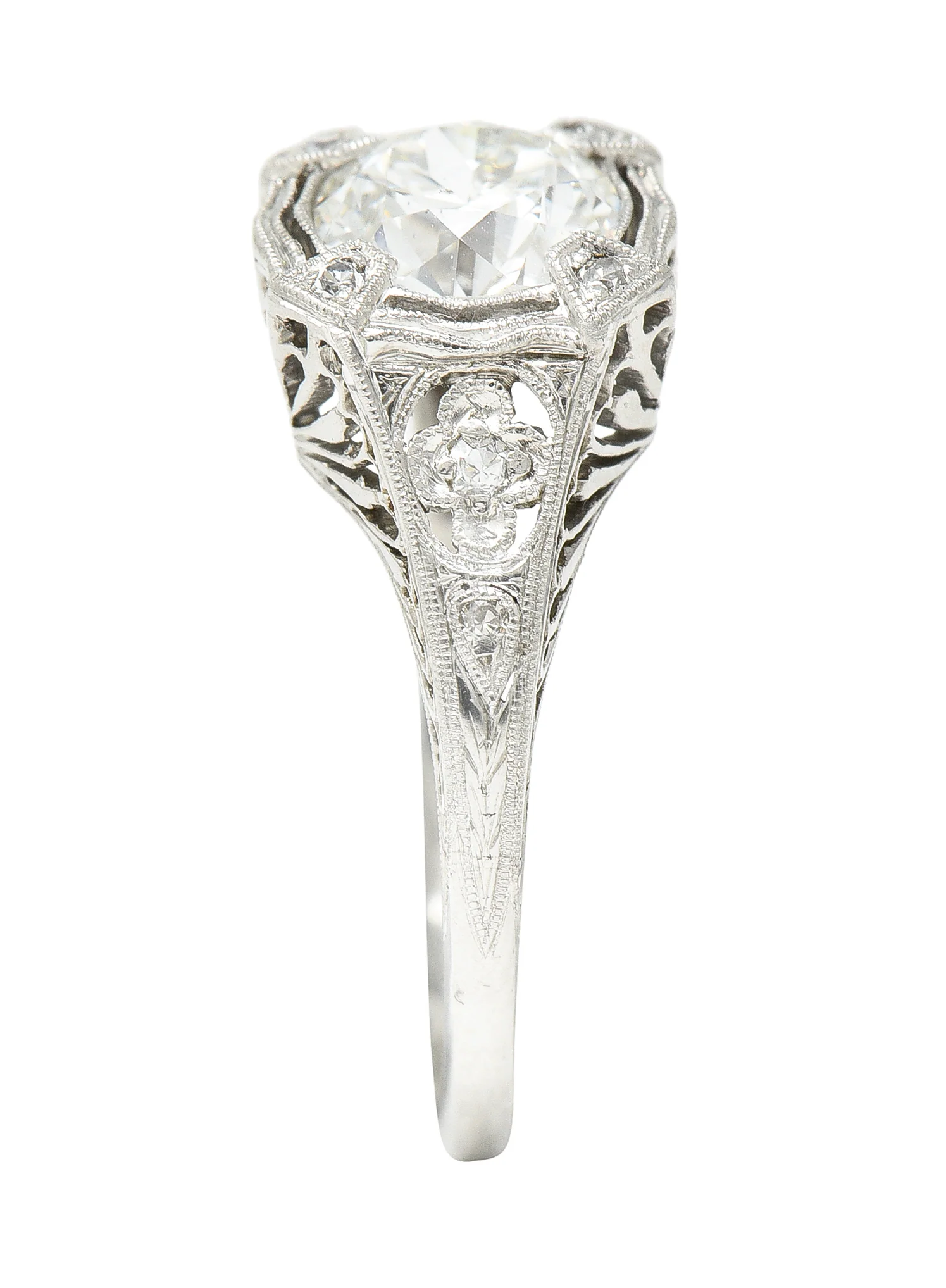 Art Deco 1.08 CTW Old European Cut Diamond Platinum Lotus Filigree Engagement Ring - Image 11