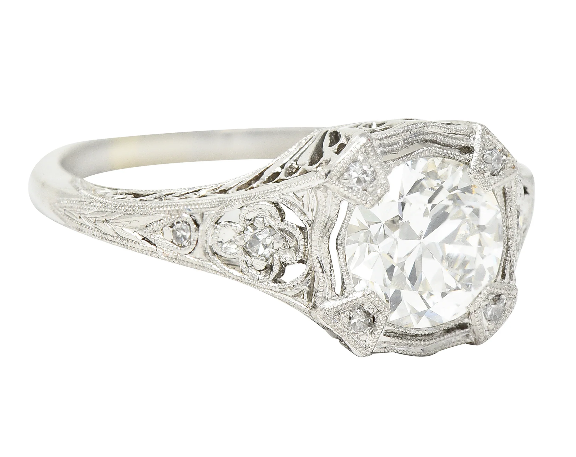 Art Deco 1.08 CTW Old European Cut Diamond Platinum Lotus Filigree Engagement Ring - Image 3