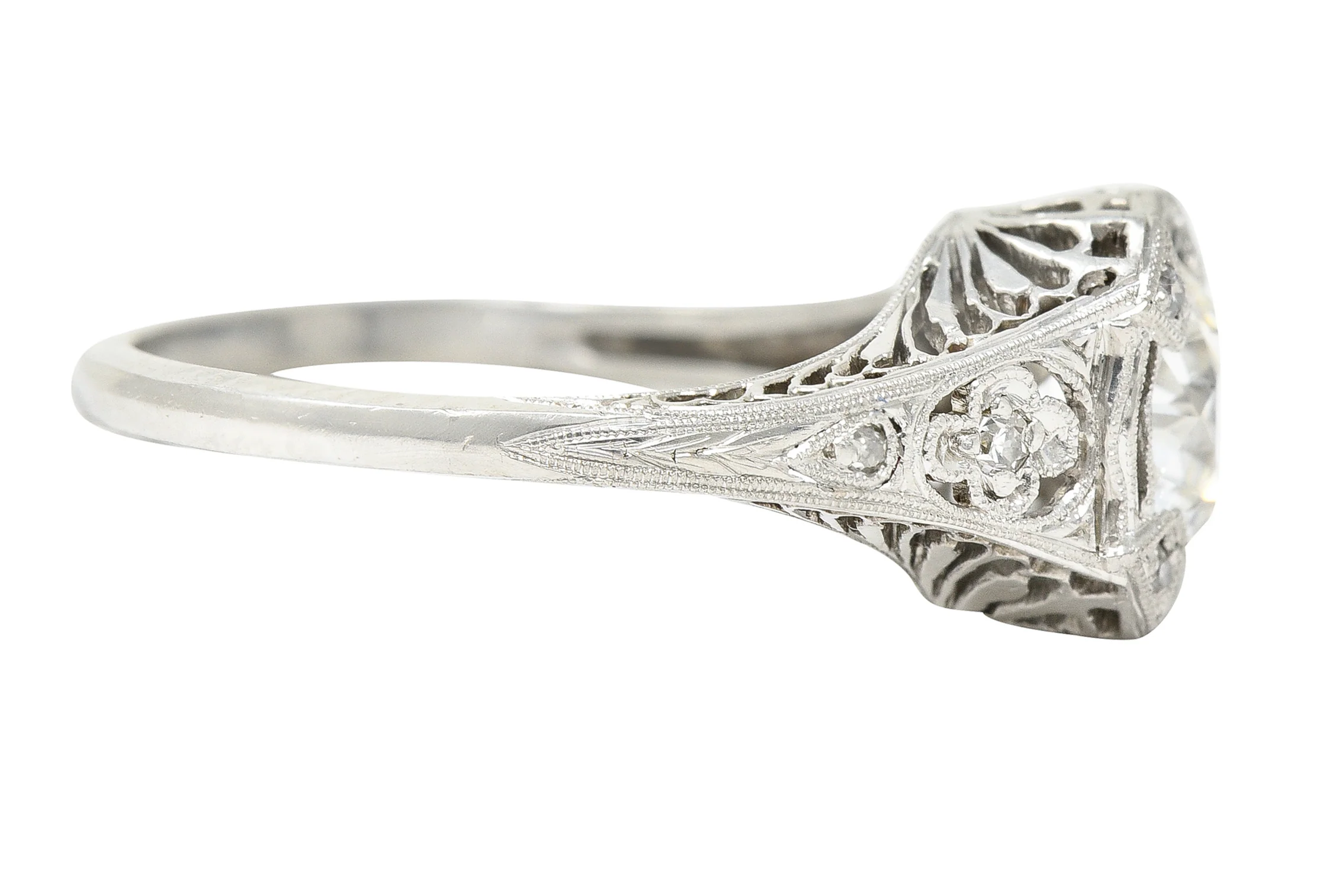 Art Deco 1.08 CTW Old European Cut Diamond Platinum Lotus Filigree Engagement Ring - Image 4