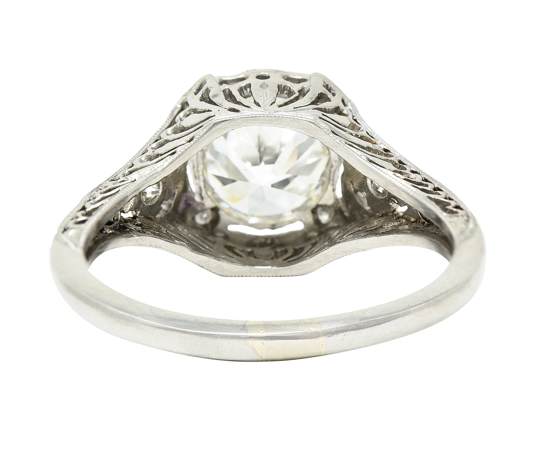 Art Deco 1.08 CTW Old European Cut Diamond Platinum Lotus Filigree Engagement Ring - Image 5