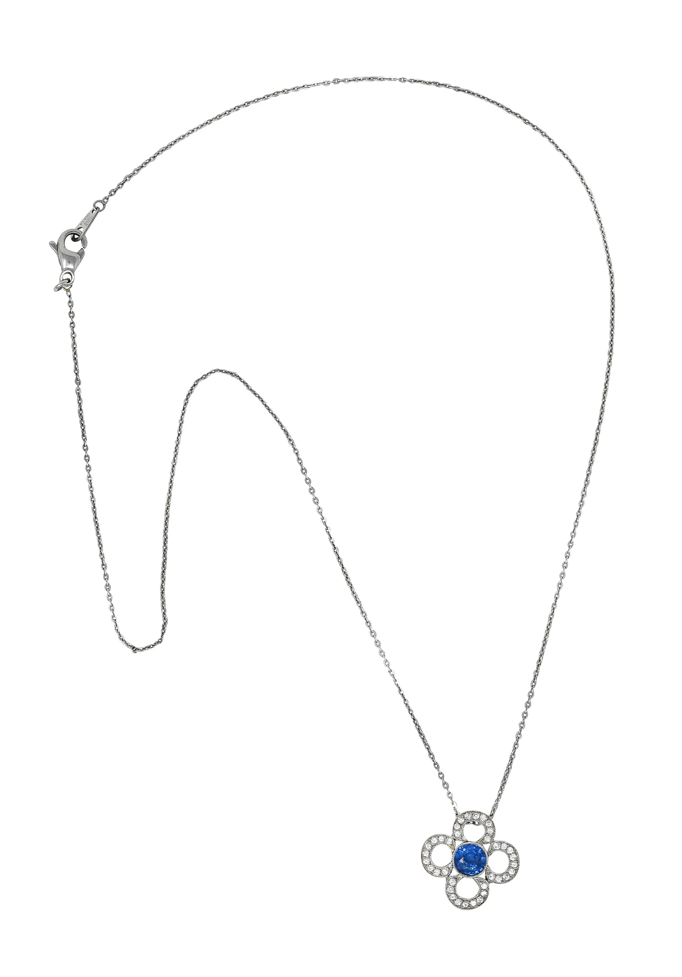 Art Deco 1.10 CTW Diamond Sapphire Platinum Quatrefoil Pendant Necklace - Image 2