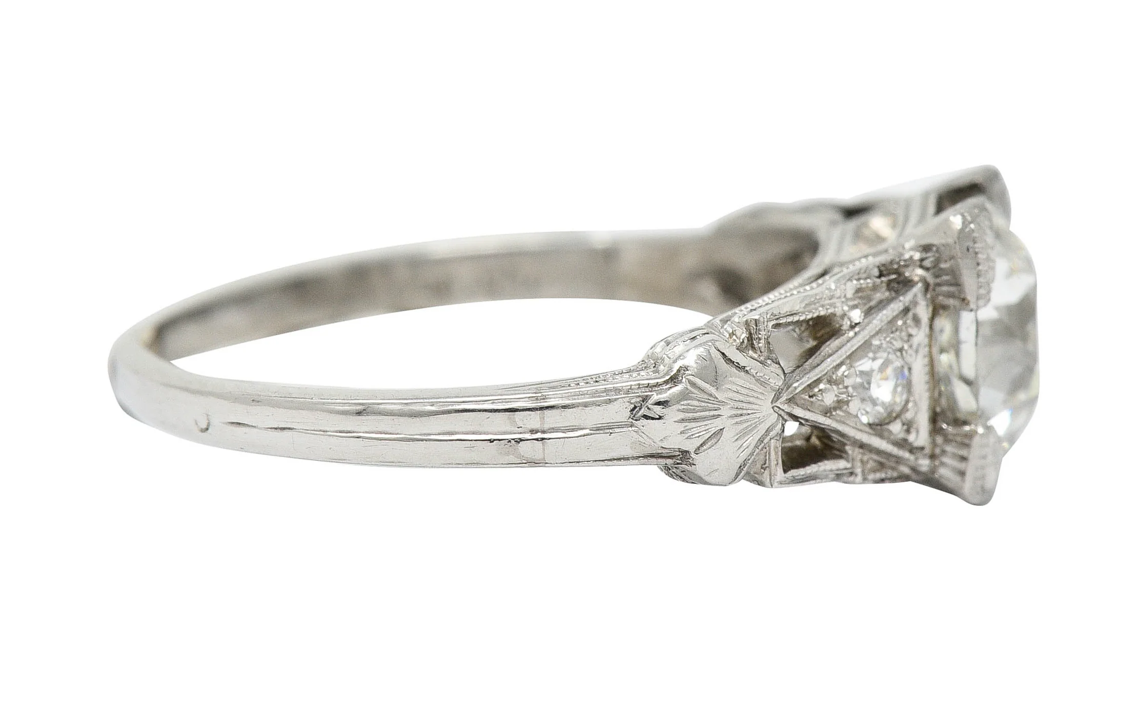 Art Deco 1.12 CTW Diamond Platinum Geometric Foliate Engagement Ring GIA - Image 3