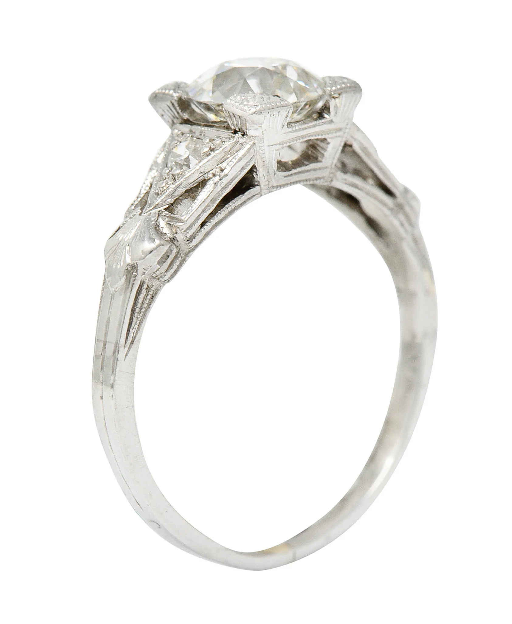Art Deco 1.12 CTW Diamond Platinum Geometric Foliate Engagement Ring GIA - Image 8