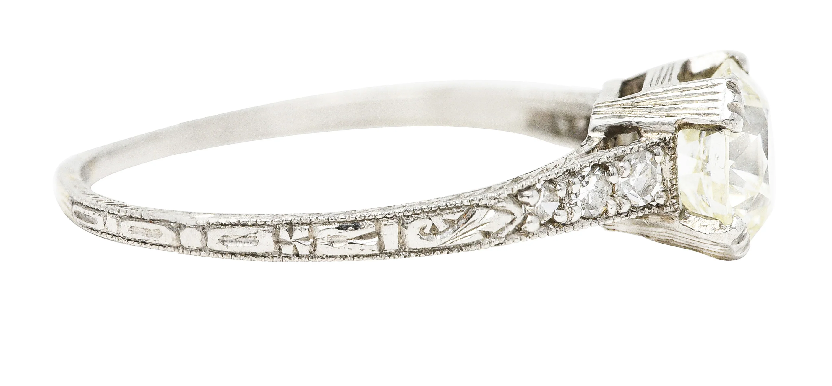 Art Deco 1.12 CTW Old European Cut Diamond Platinum Wheat Garland Engagement Ring - Image 2