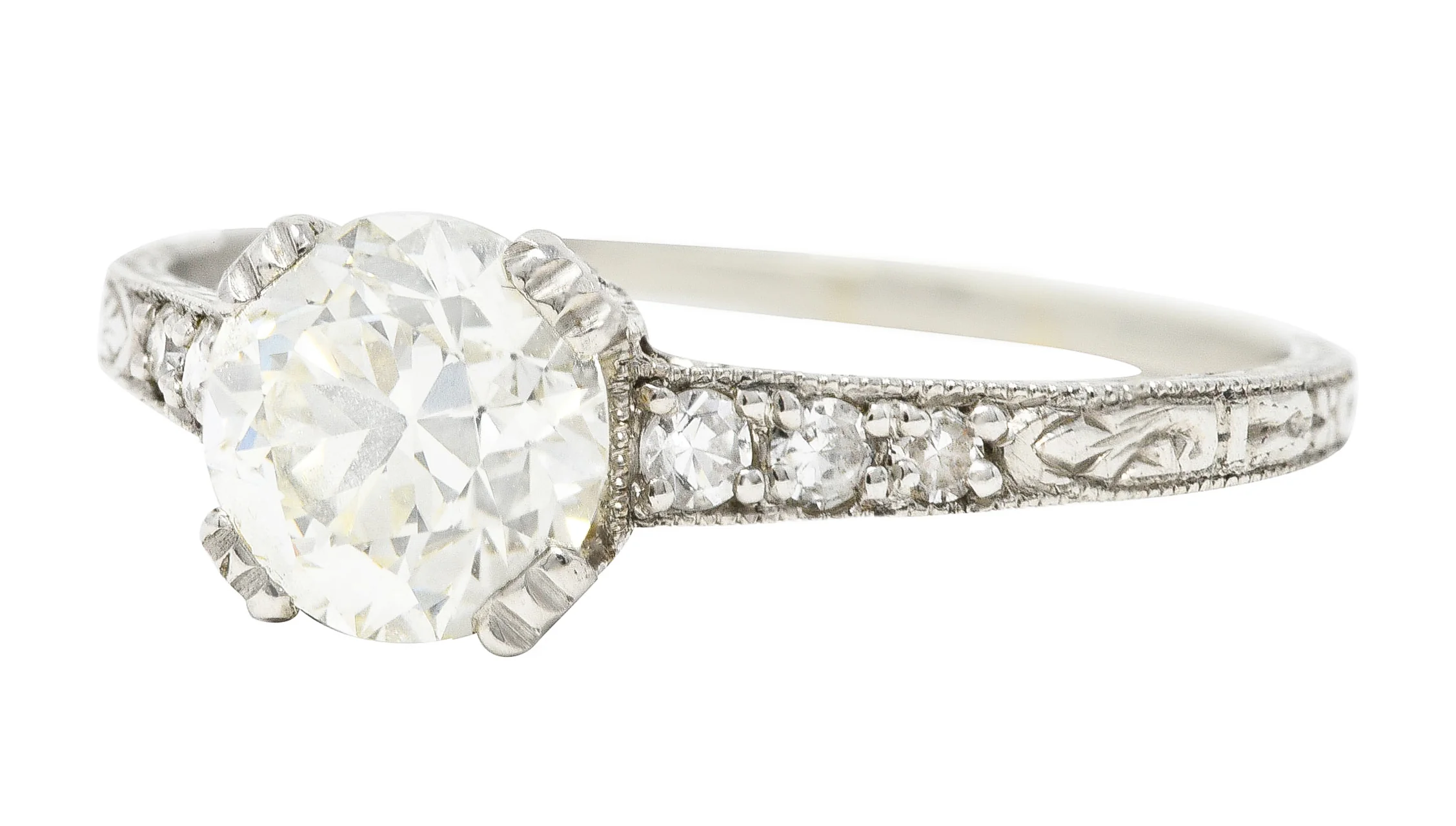 Art Deco 1.12 CTW Old European Cut Diamond Platinum Wheat Garland Engagement Ring - Image 5