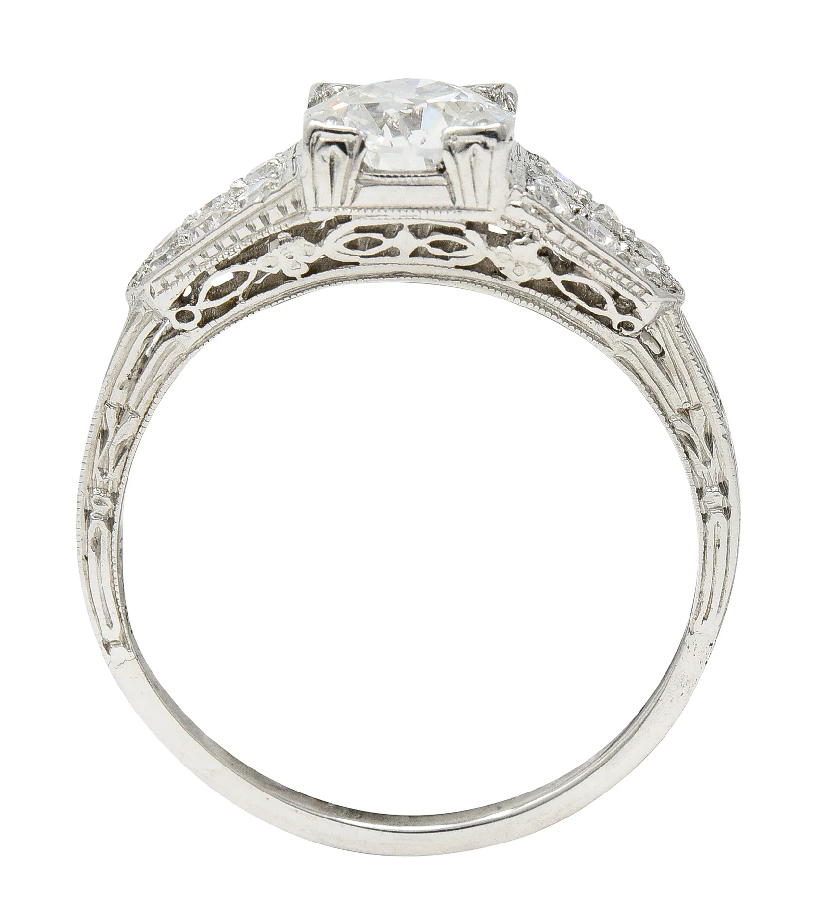Art Deco 1.14 CTW Old European Diamond Platinum Foliate Engagement Ring GIA - Image 10