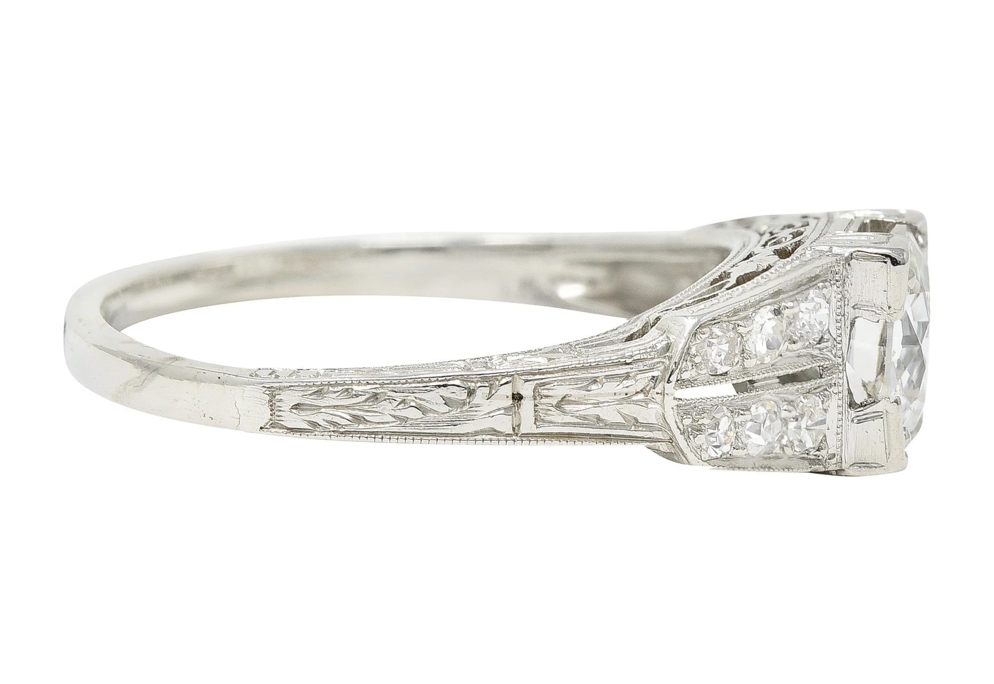 Art Deco 1.14 CTW Old European Diamond Platinum Foliate Engagement Ring GIA - Image 4