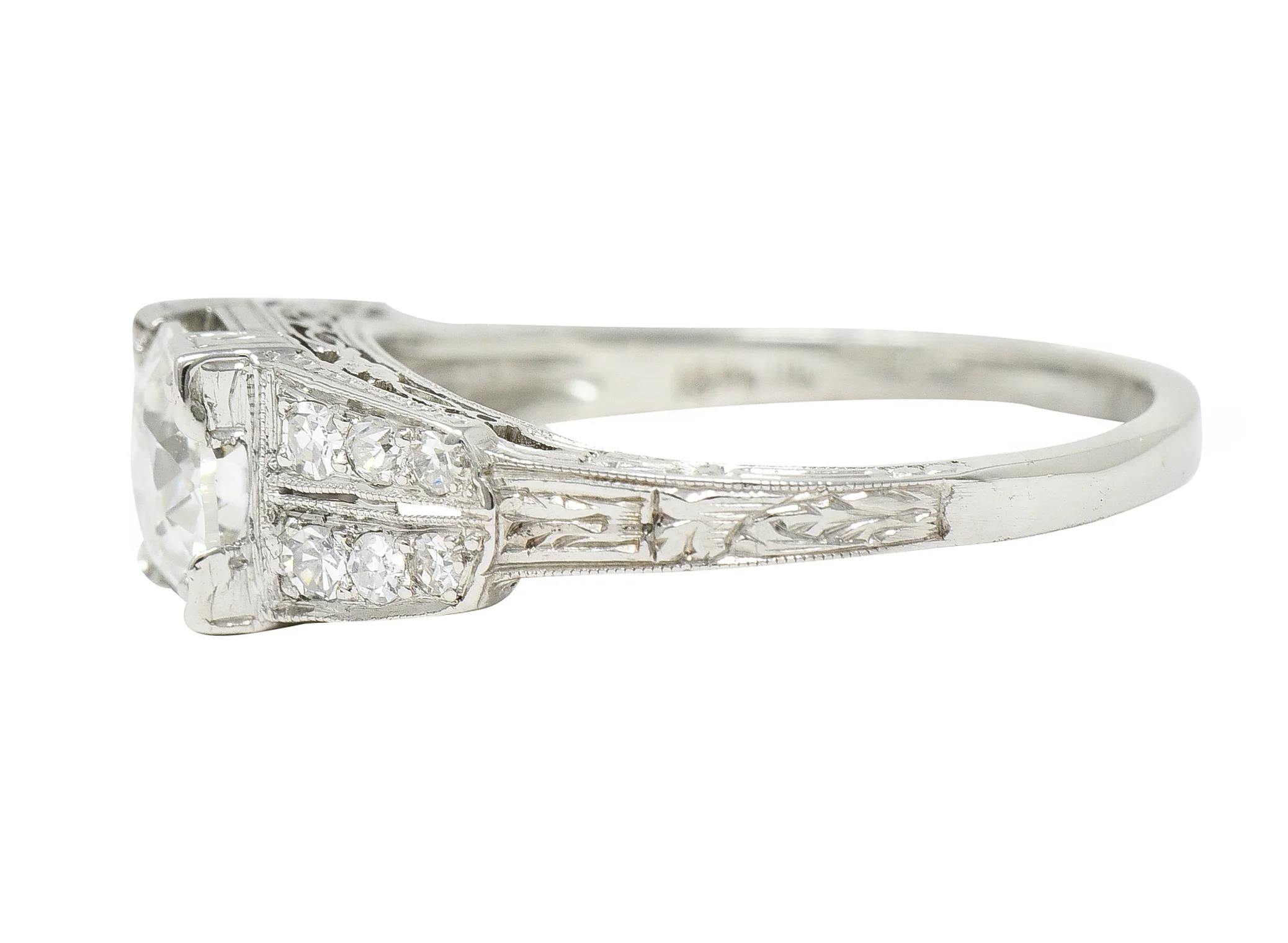 Art Deco 1.14 CTW Old European Diamond Platinum Foliate Engagement Ring GIA - Image 6