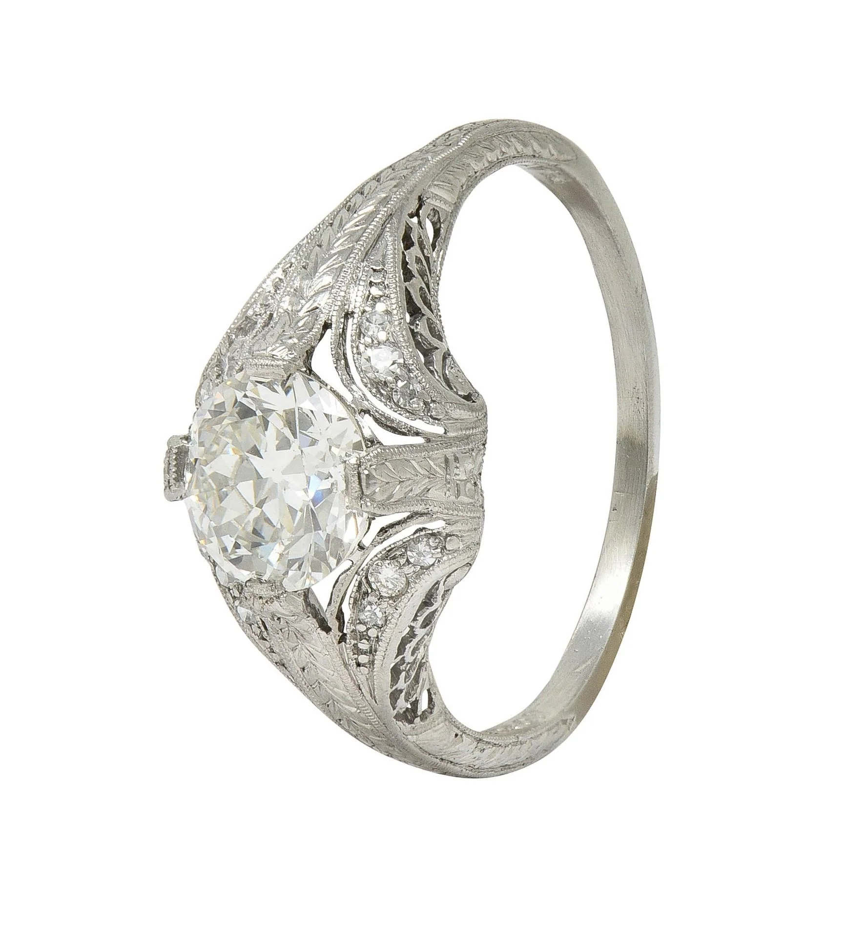 Art Deco 1.18 CTW Old European Diamond Platinum Antique Scrolling Engagement Ring - Image 13