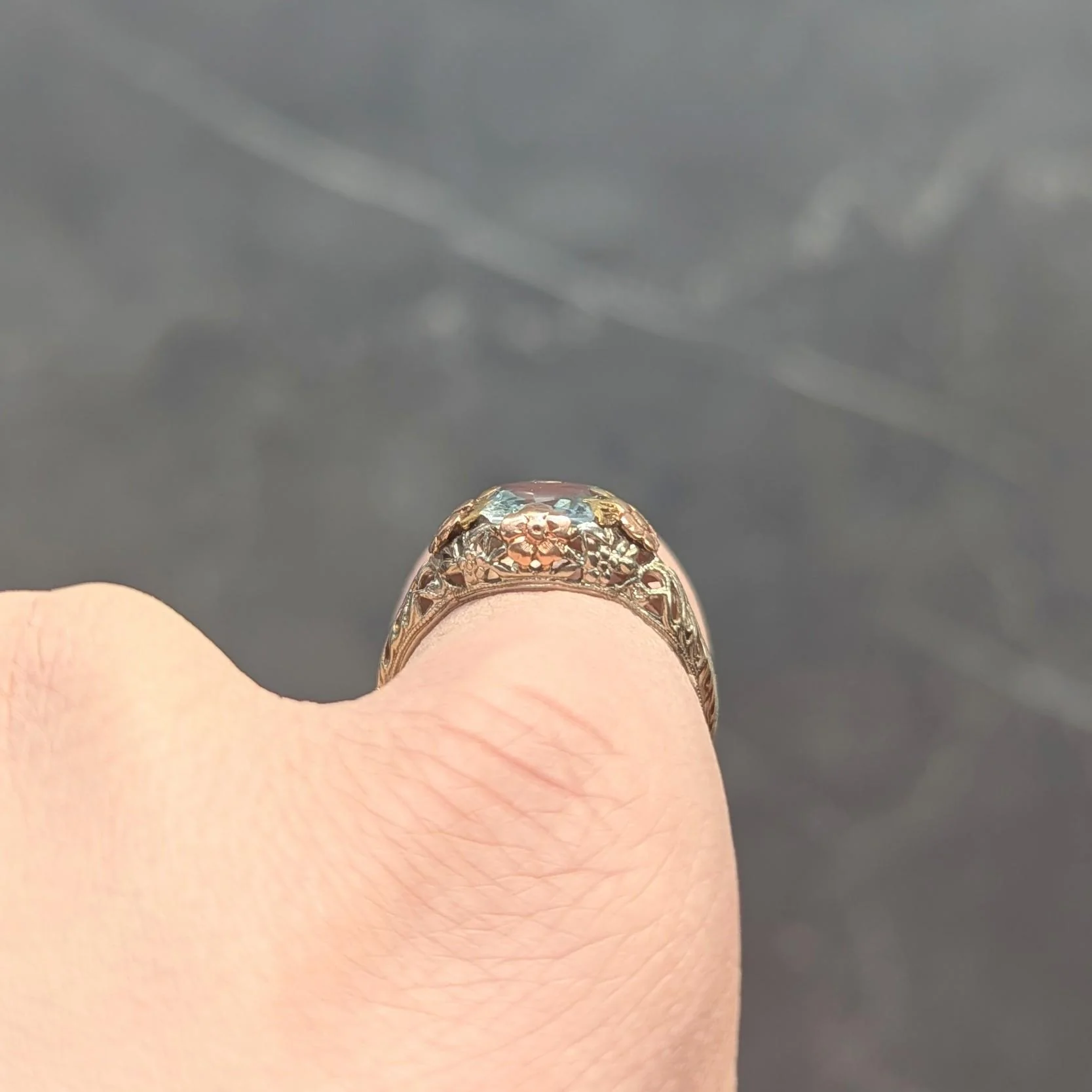 Art Deco 1.20 CTW Aquamarine 14 Karat Tri-Gold Vintage Orange Blossom Ring - Image 12