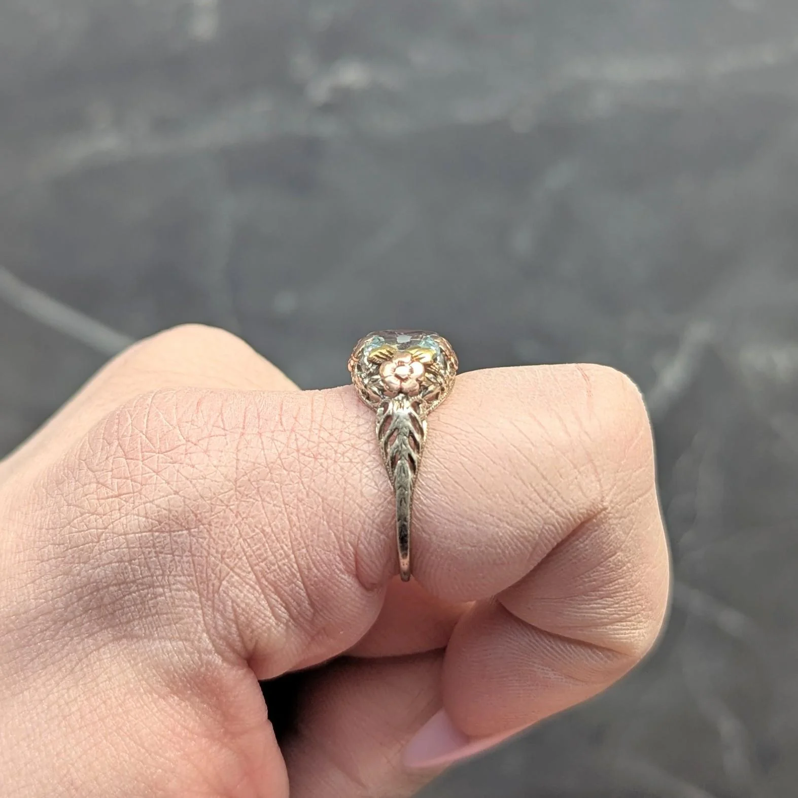 Art Deco 1.20 CTW Aquamarine 14 Karat Tri-Gold Vintage Orange Blossom Ring - Image 13