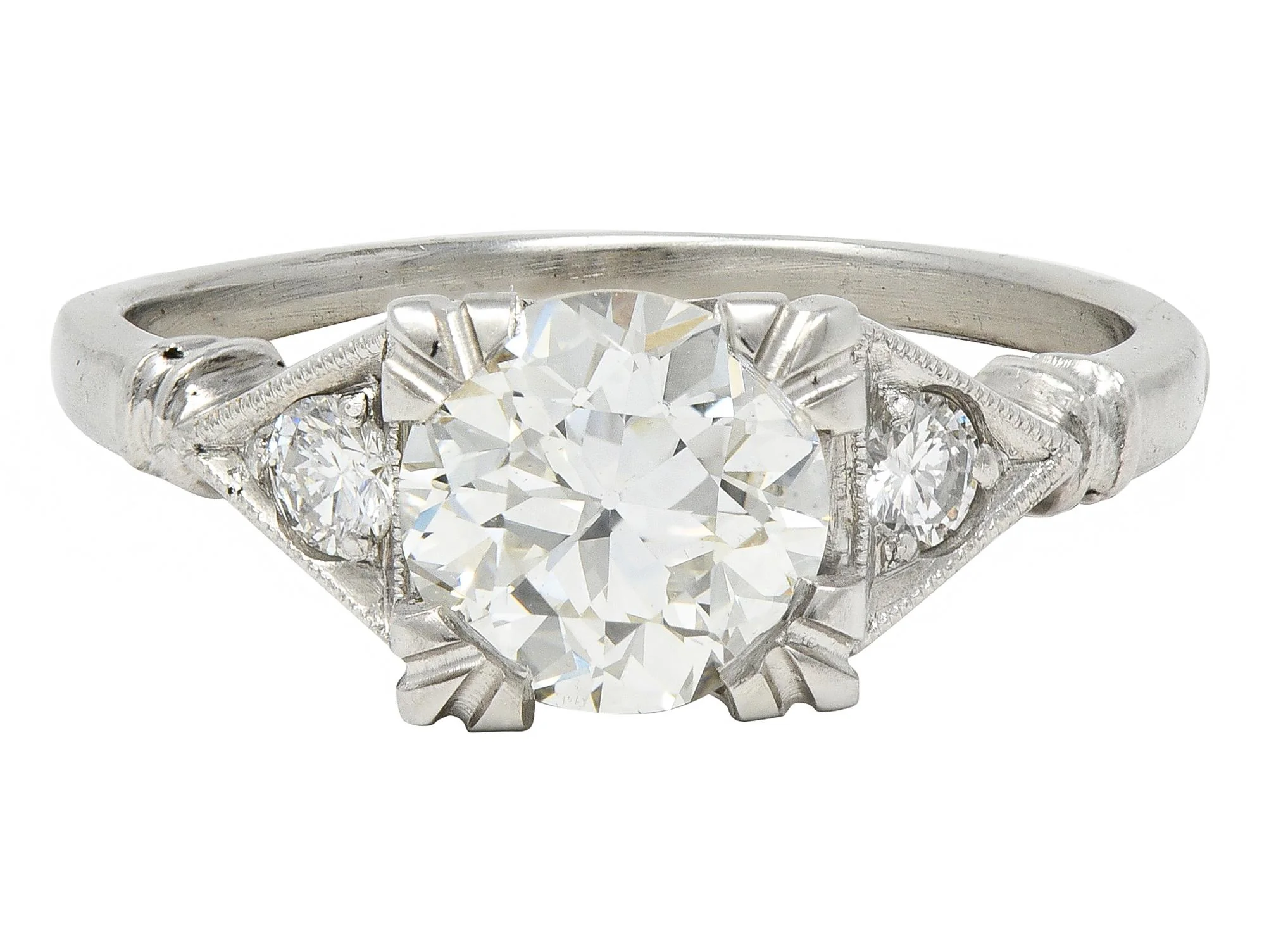 Art Deco 1.26 CTW Old European Diamond Platinum Vintage Geometric Engagement Ring GIA