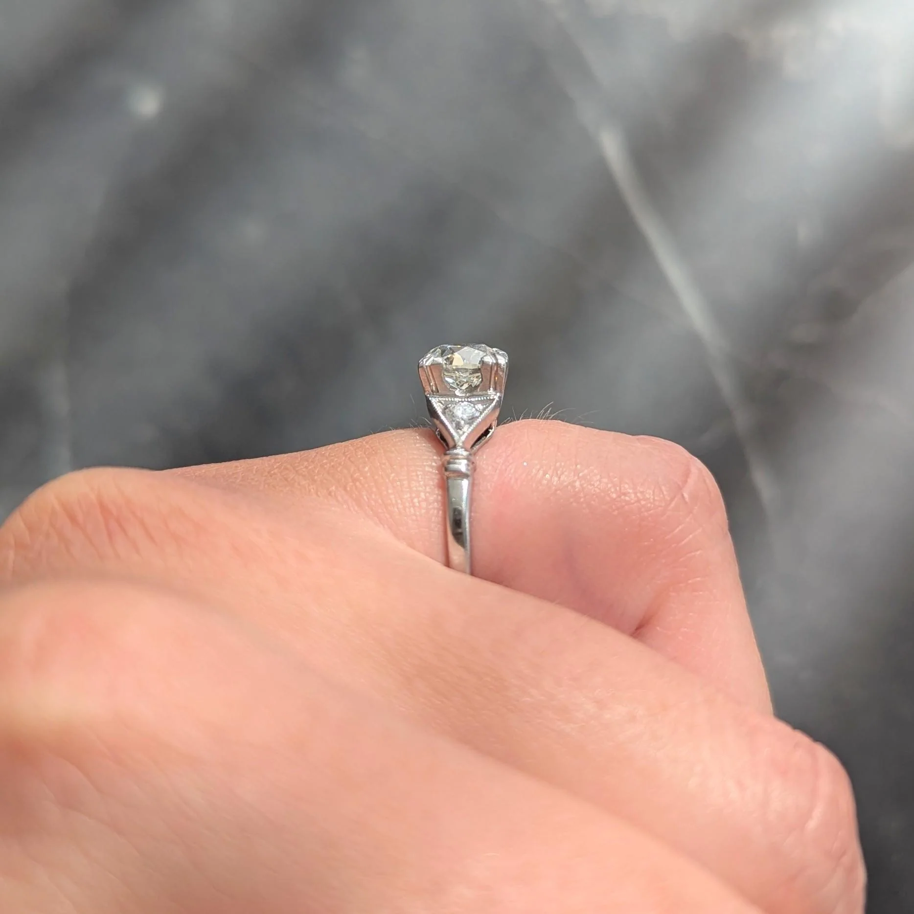 Art Deco 1.26 CTW Old European Diamond Platinum Vintage Geometric Engagement Ring GIA - Image 10