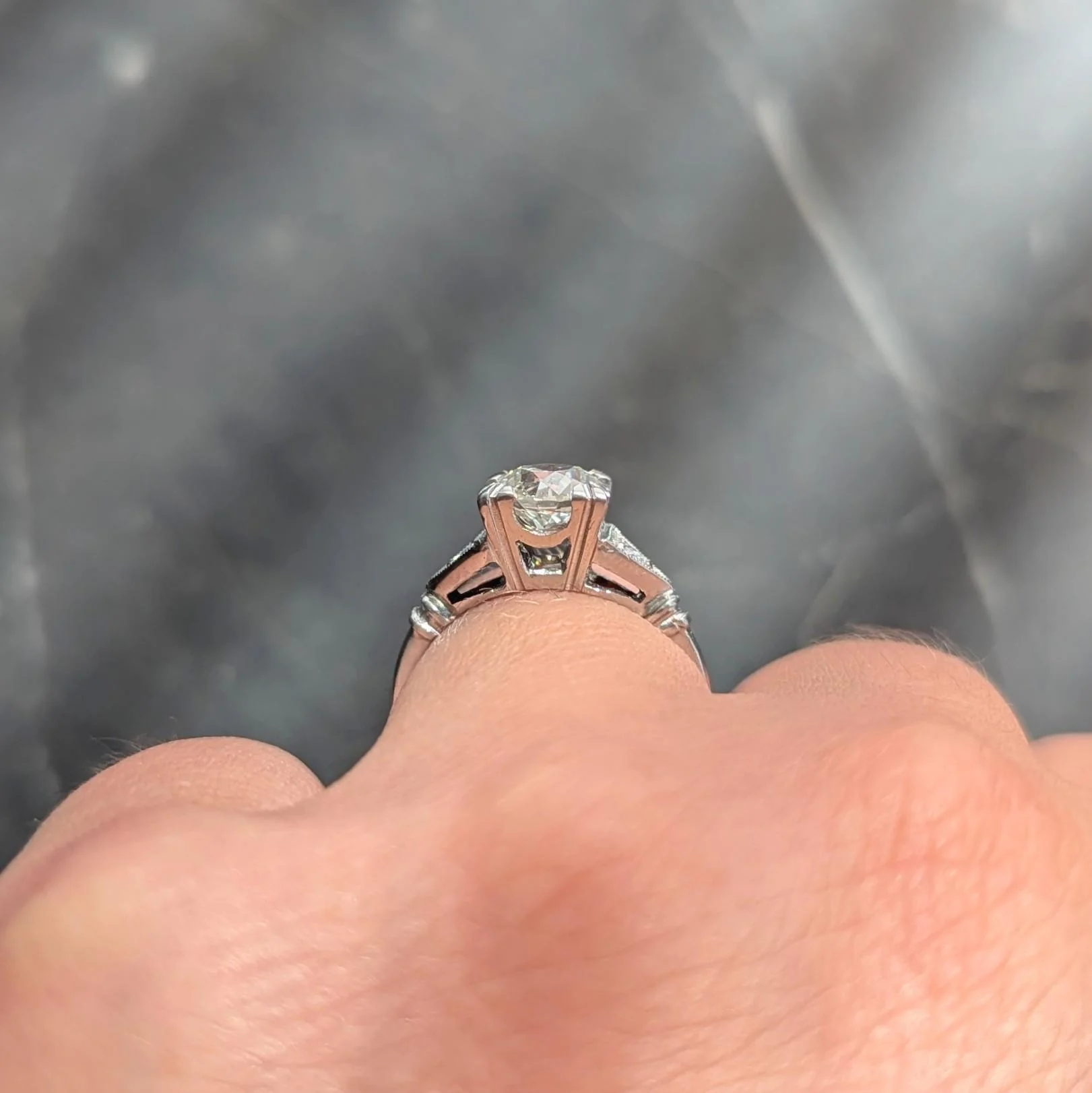 Art Deco 1.26 CTW Old European Diamond Platinum Vintage Geometric Engagement Ring GIA - Image 9