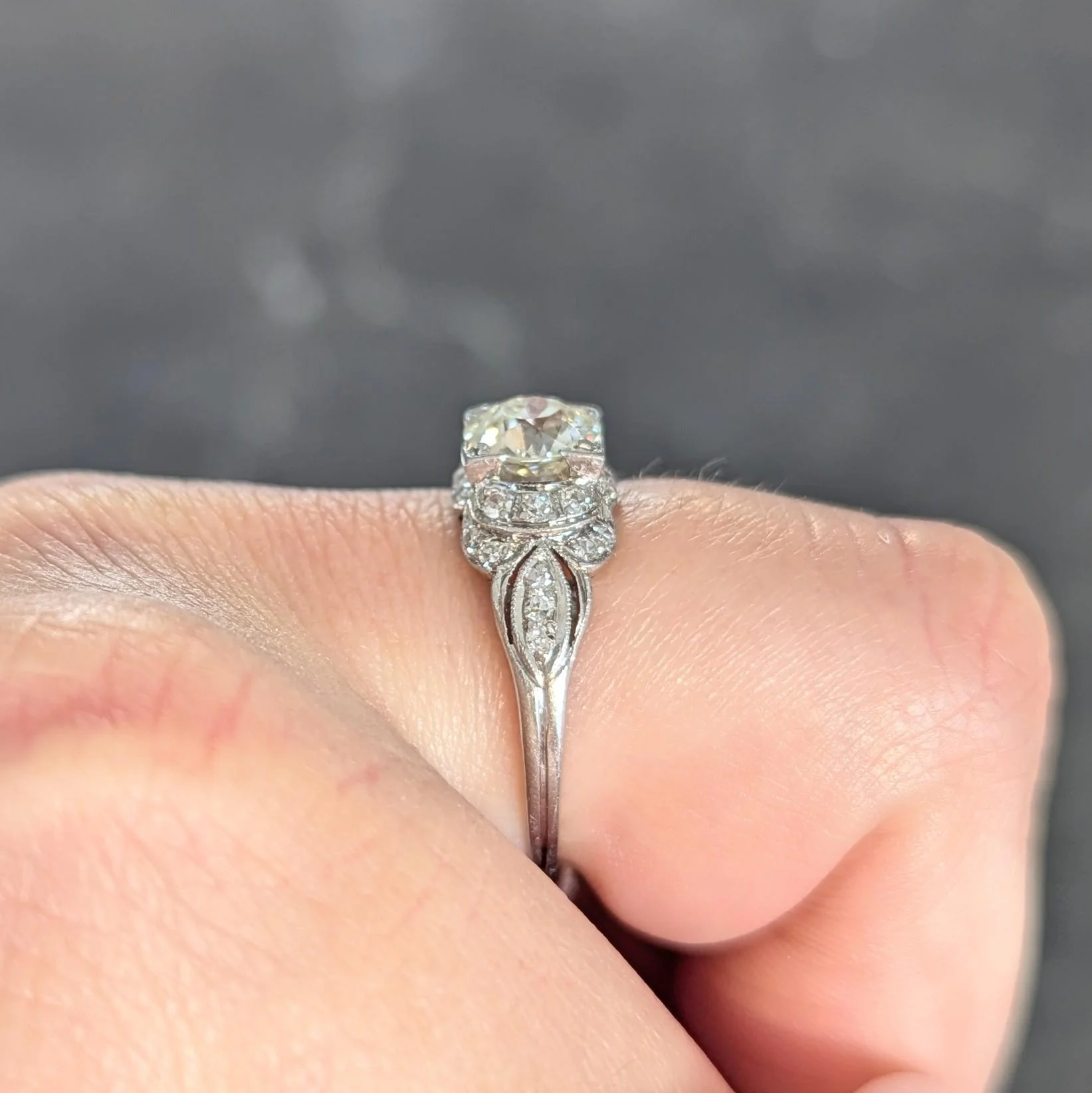 Art Deco 1.35 CTW Old European Diamond Platinum Vintage Bow Engagement Ring - Image 12