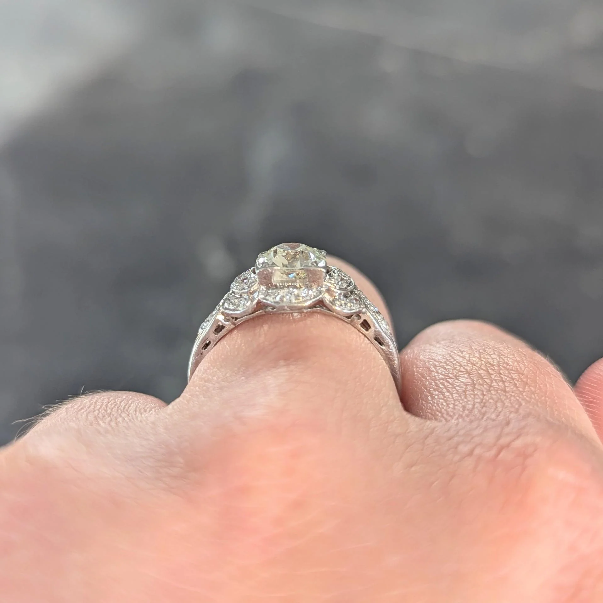 Art Deco 1.35 CTW Old European Diamond Platinum Vintage Bow Engagement Ring - Image 13