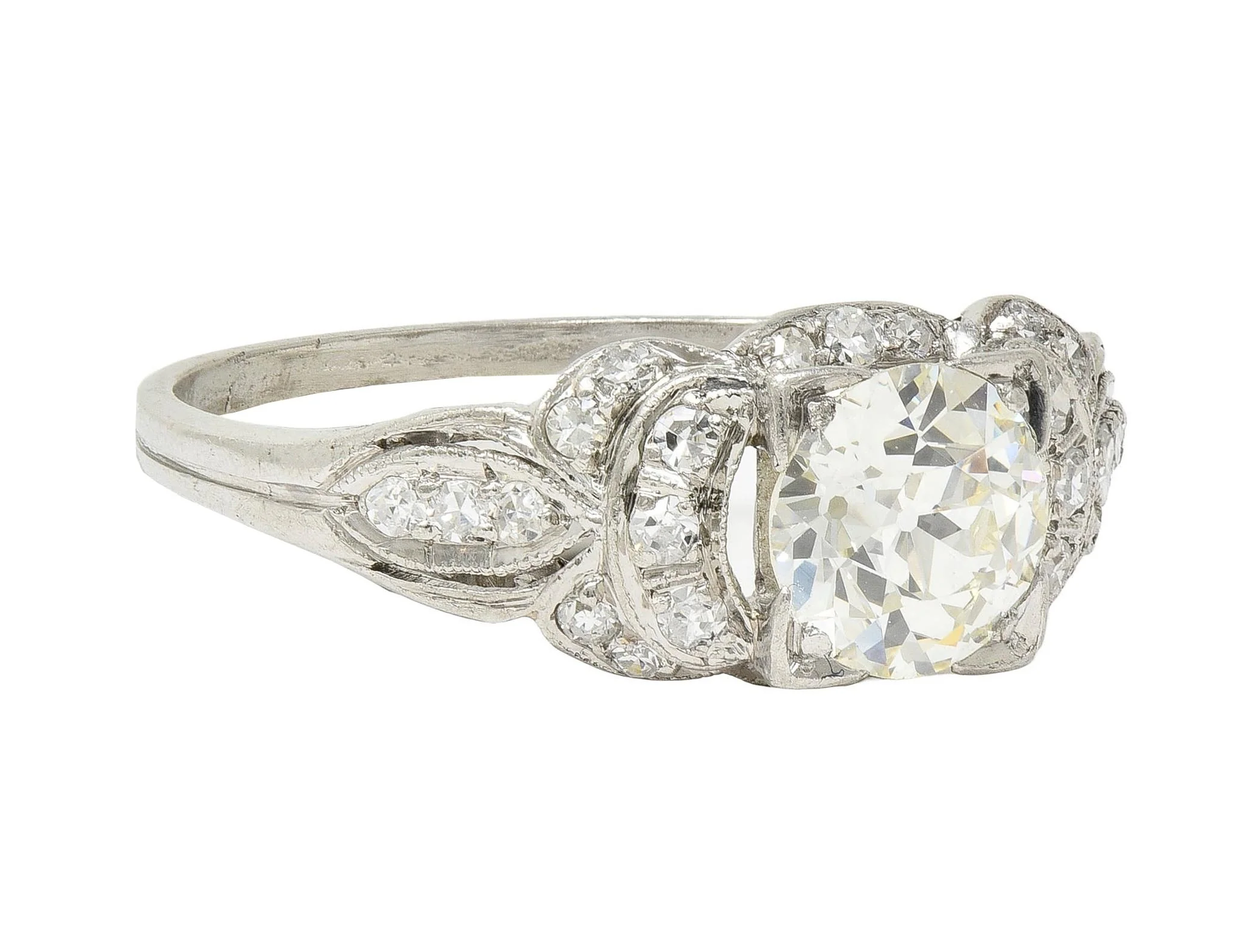 Art Deco 1.35 CTW Old European Diamond Platinum Vintage Bow Engagement Ring - Image 2